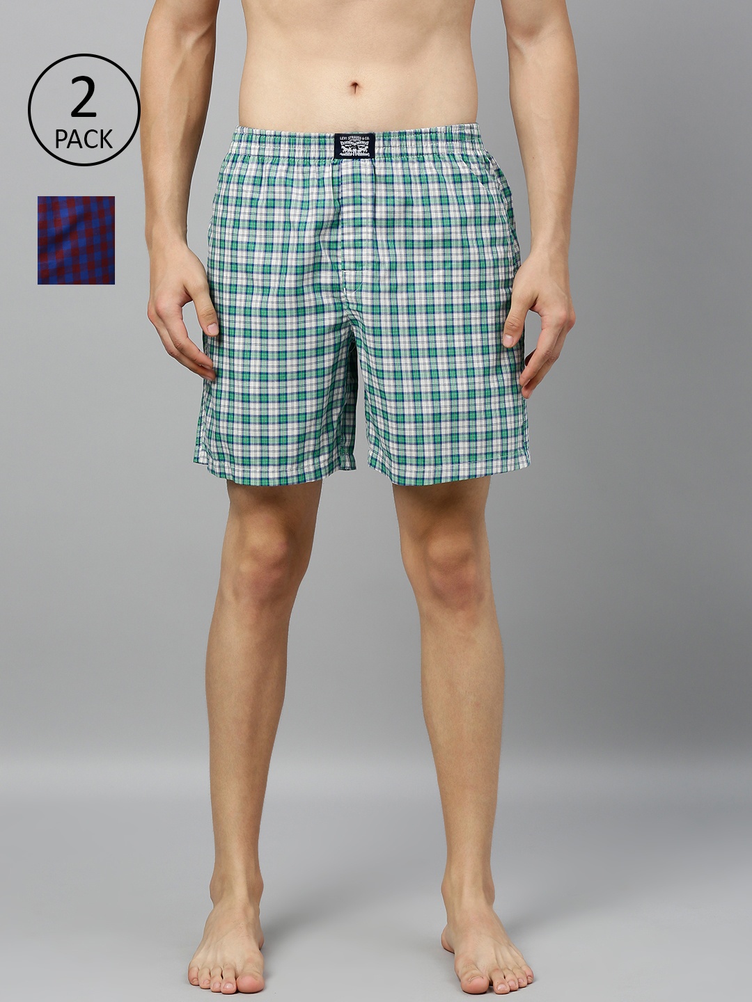 

Levis Men Pack of 2 Pure Cotton Checked Boxers, Green