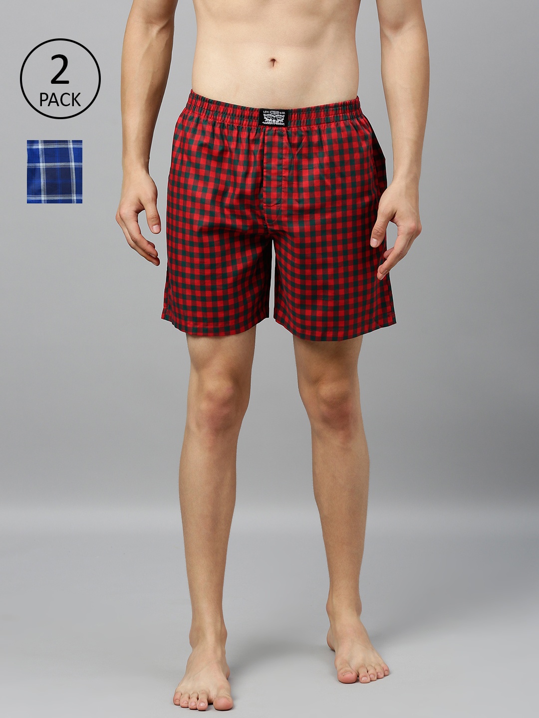 Levis Men Pack of 2 Pure Cotton Checked Boxers, Navy blue