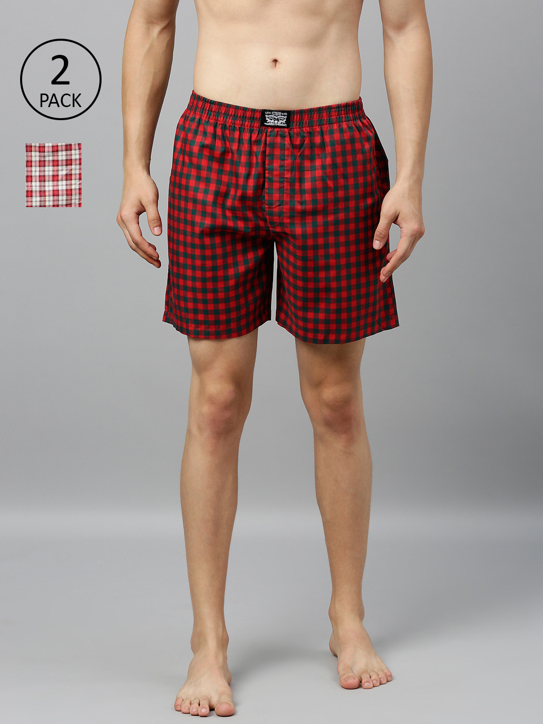 

Levis Men Pack of 2 Pure Cotton Checked Boxers, Red