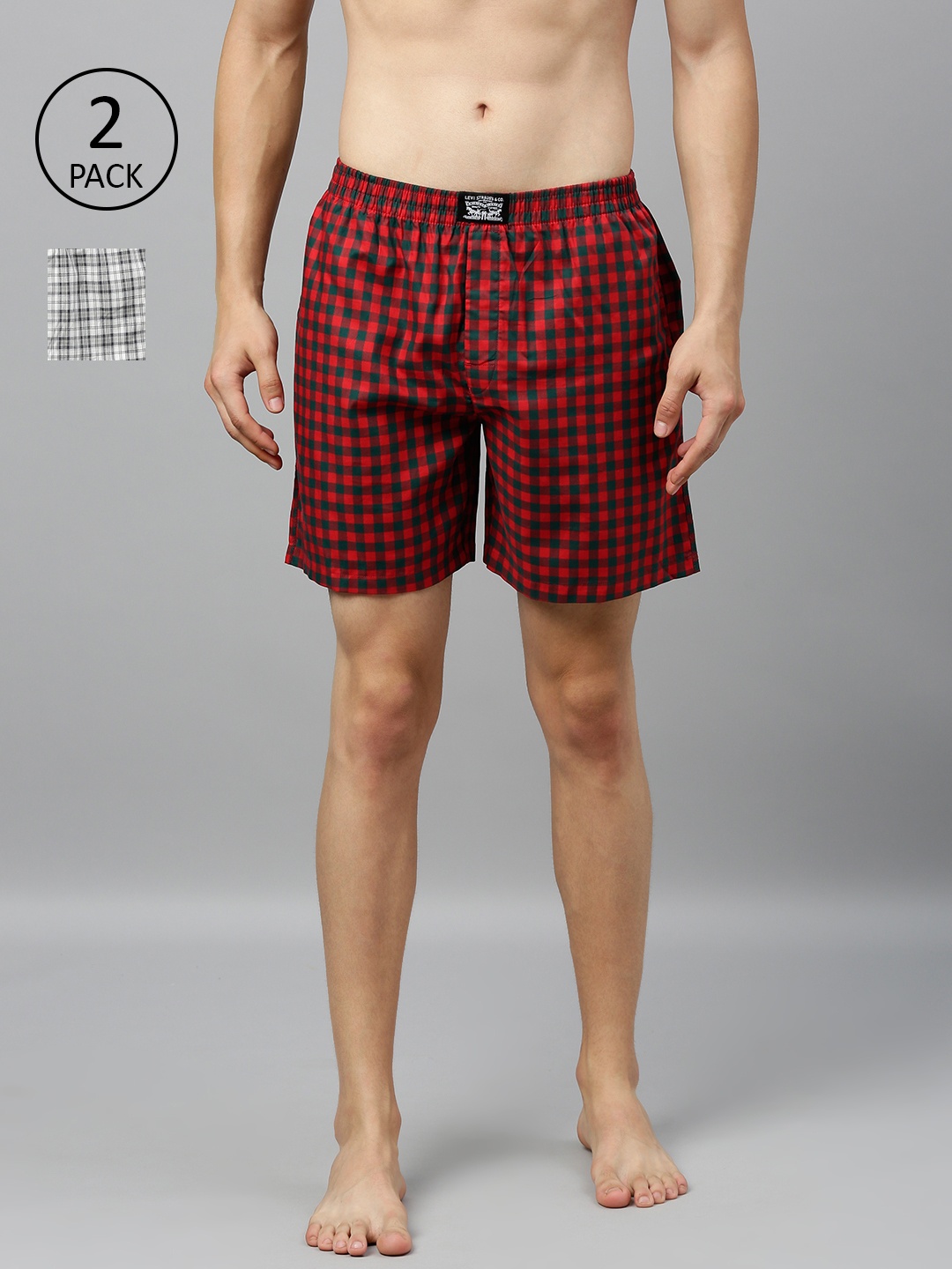 

Levis Men Pack of 2 Pure Cotton Checked Boxers, Red