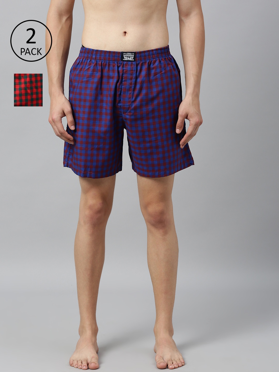 

Levis Men Pack of 2 Pure Cotton Checked Boxers, Blue