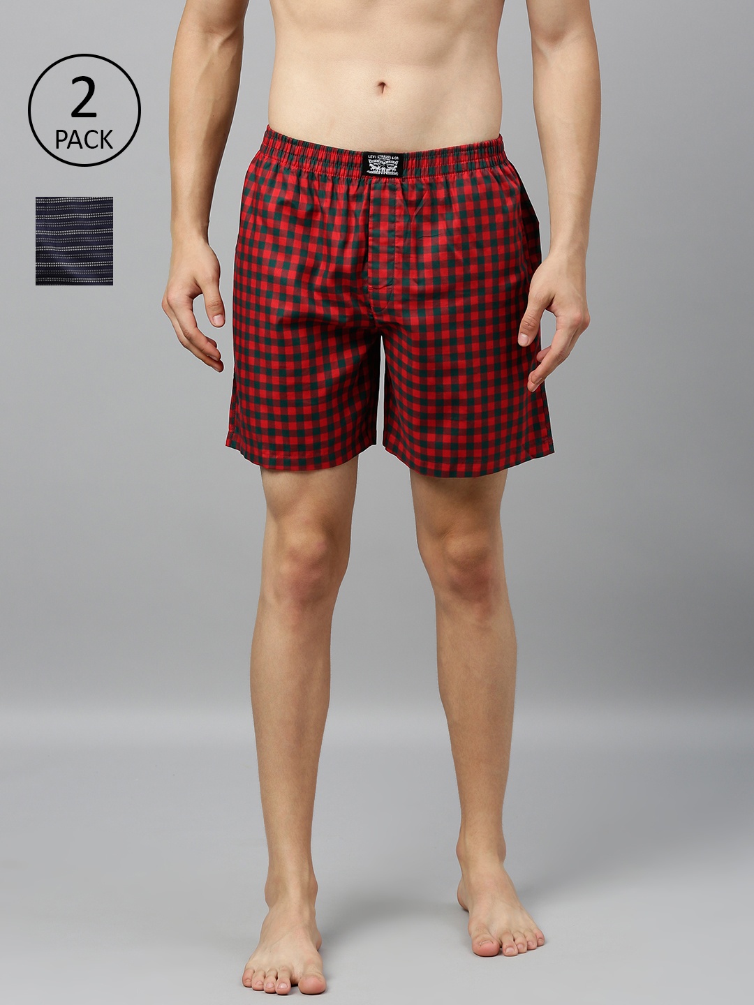 

Levis Men Pack of 2 Pure Cotton Checked Boxers, Red