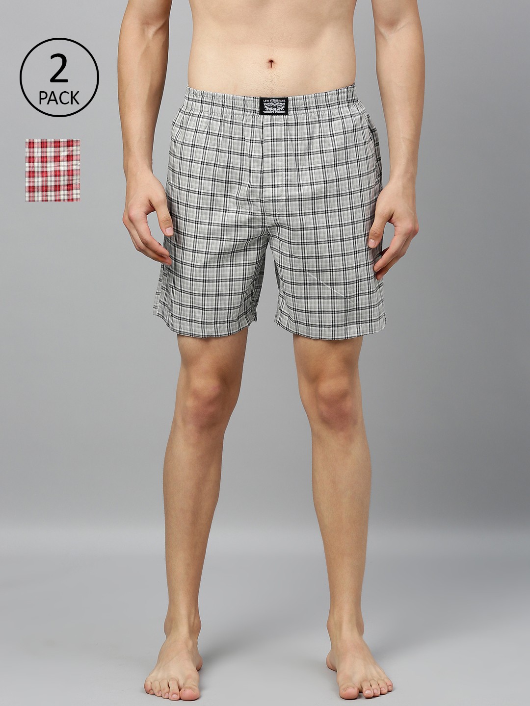 

Levis Men Pack of 2 Pure Cotton Checked Boxers, Grey