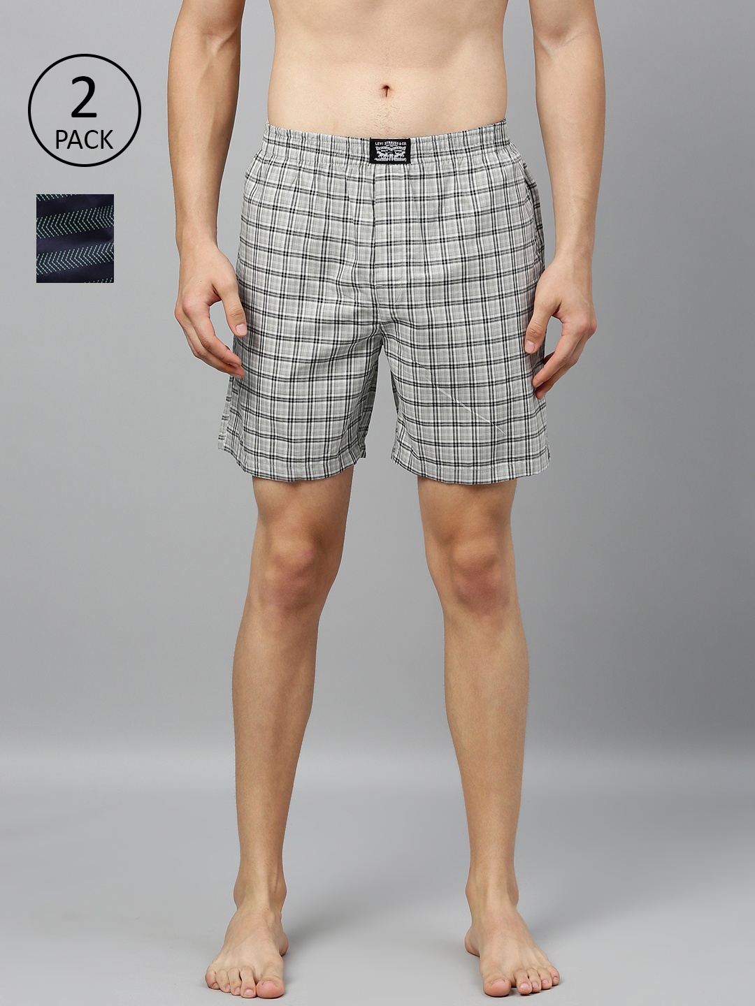 

Levis Men Pack of 2 Pure Cotton Checked Boxers, Grey