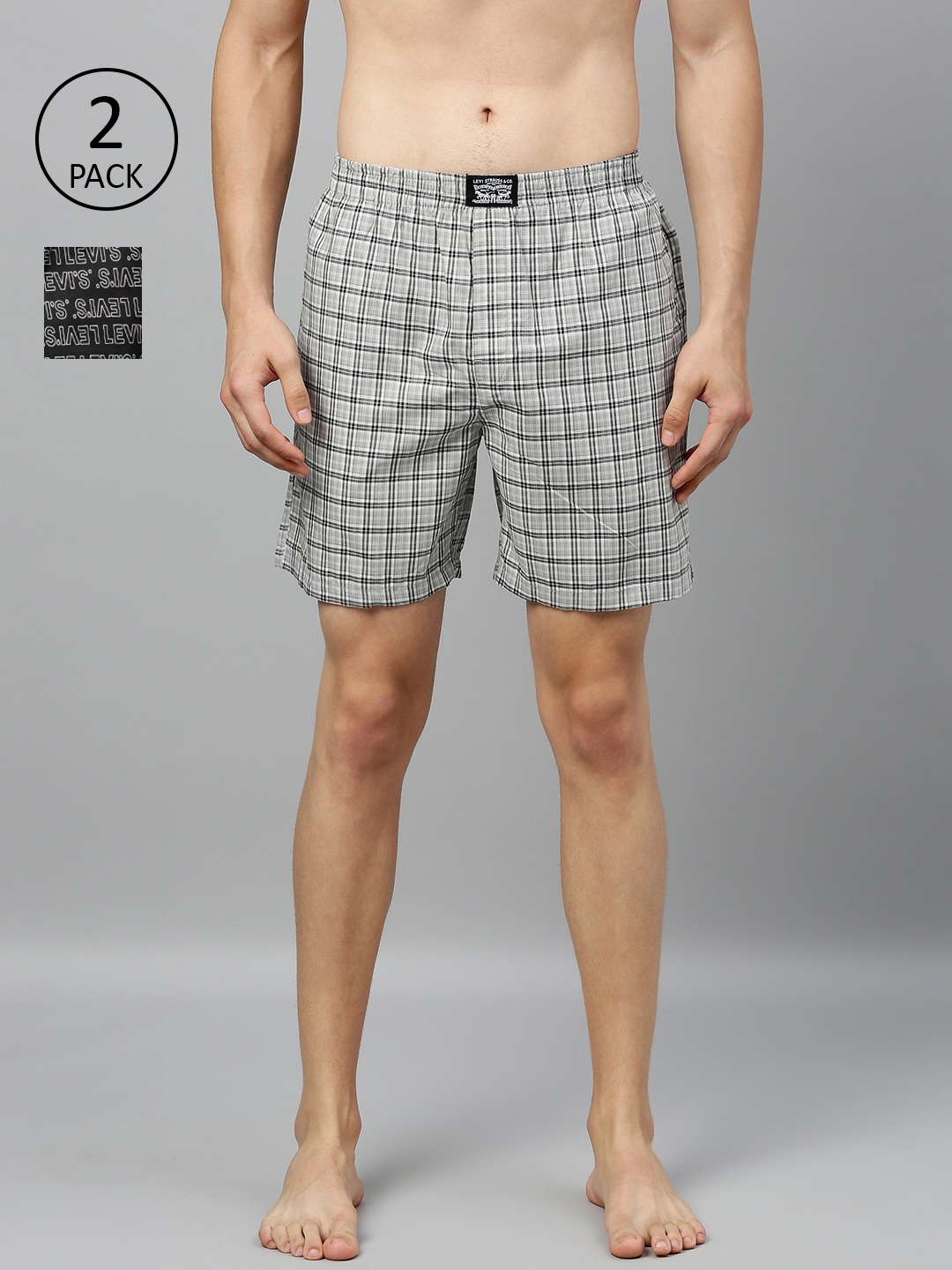 

Levis Men Pack of 2 Pure Cotton Checked Boxers, Grey