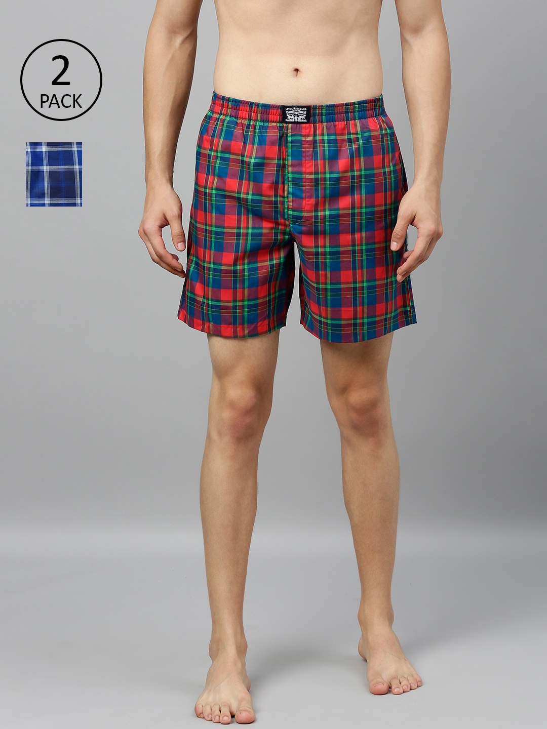 

Levis Men Pack of 2 Pure Cotton Checked Boxers, Navy blue