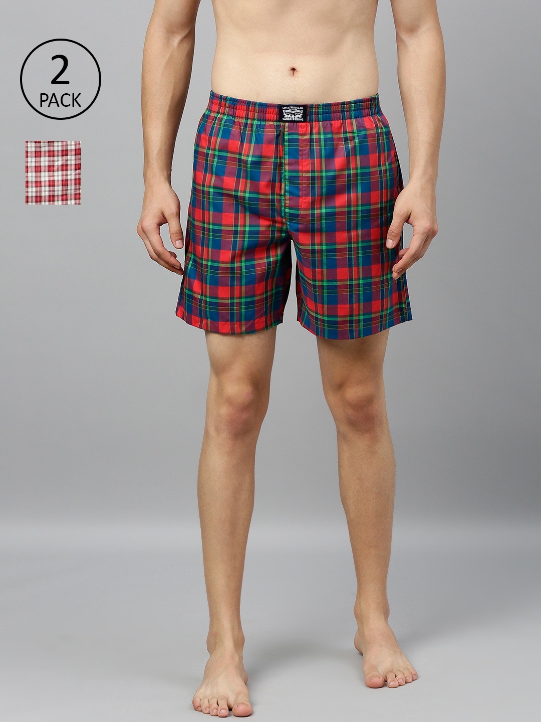 

Levis Men Pack of 2 Pure Cotton Checked Boxers, Red