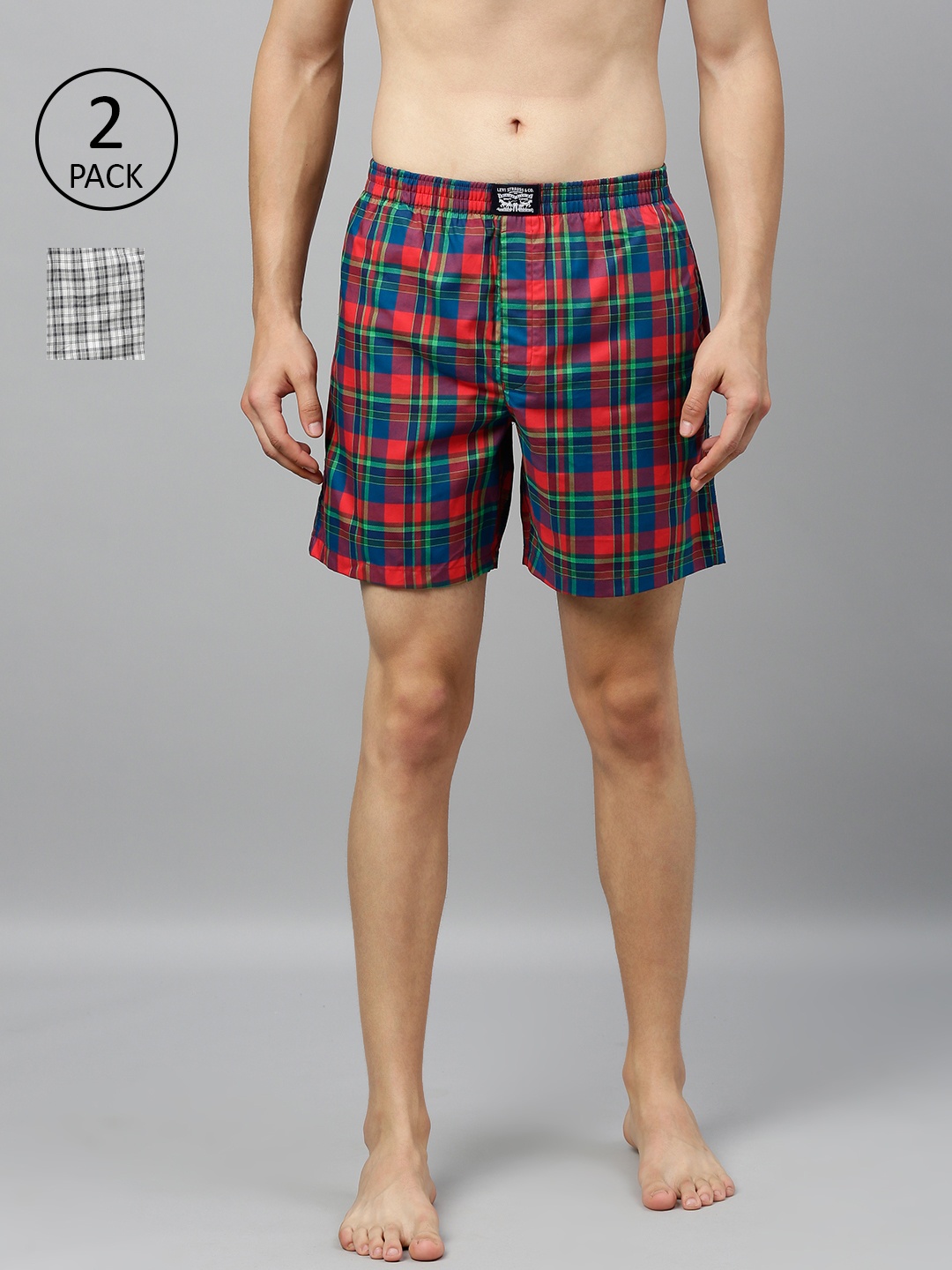

Levis Men Pack of 2 Pure Cotton Checked Boxers, Red