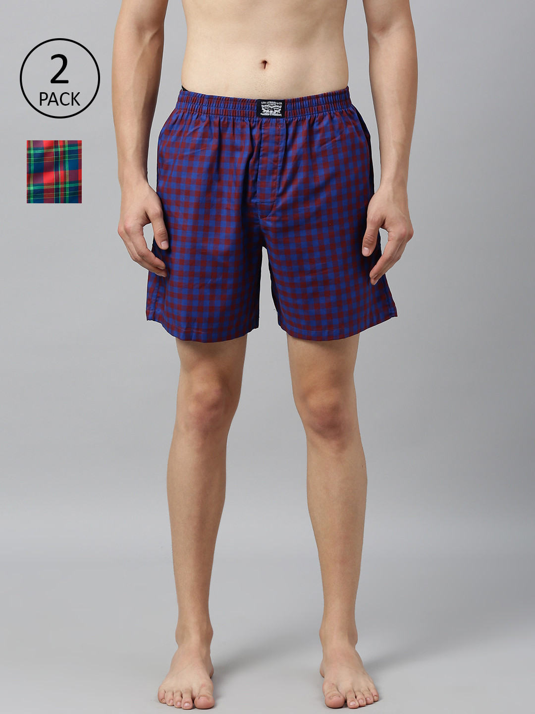 

Levis Men Pack of 2 Pure Cotton Checked Boxers, Blue