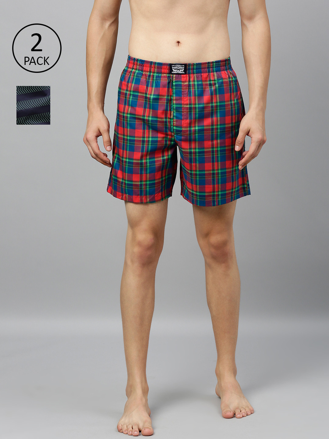 

Levis Men Pack of 2 Pure Cotton Checked Boxers, Red