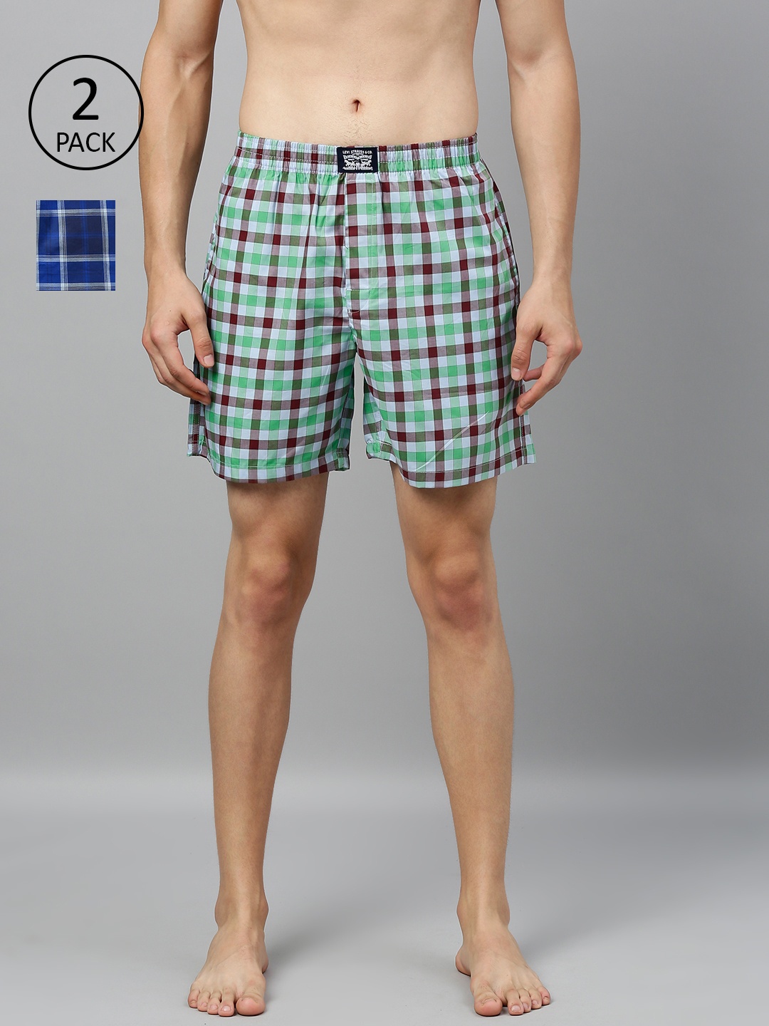 

Levis Men Pack of 2 Pure Cotton Checked Boxers, Navy blue