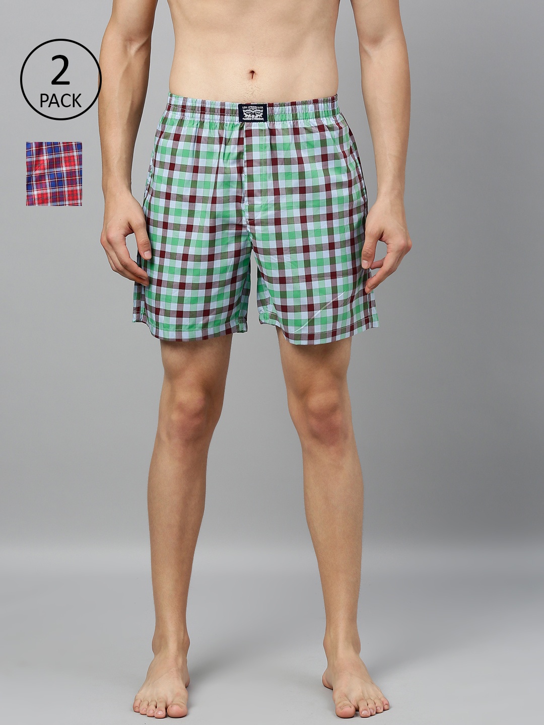 

Levis Men Pack of 2 Pure Cotton Checked Boxers, Red