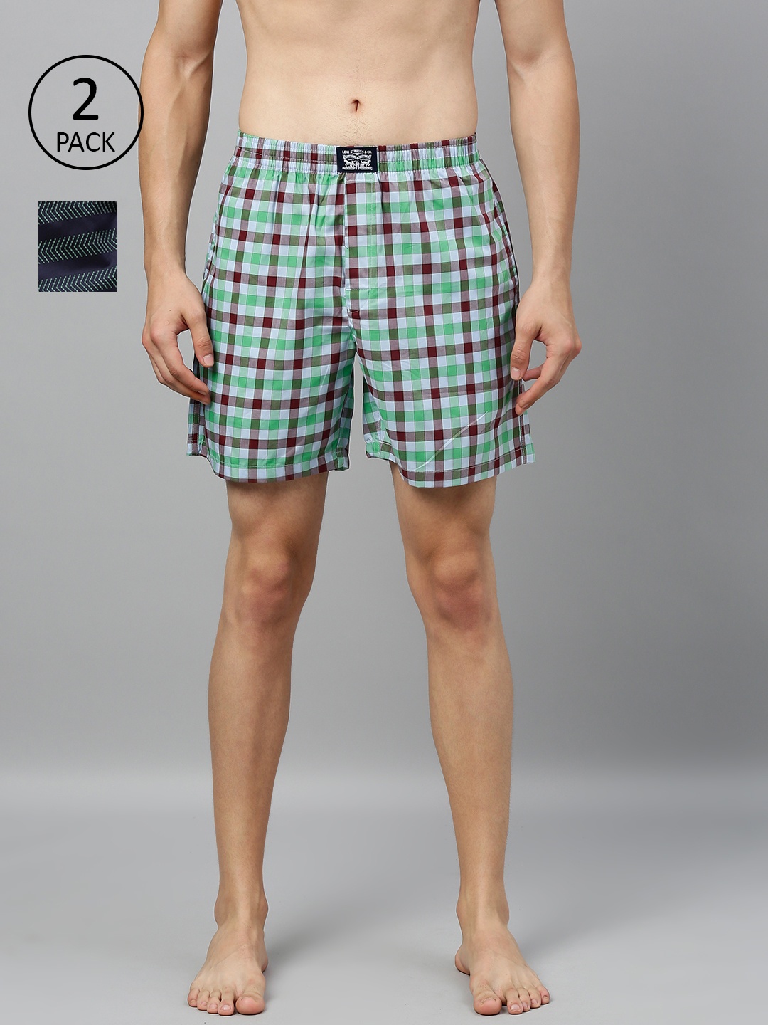 

Levis Men Pack of 2 Pure Cotton Checked Boxers, Green