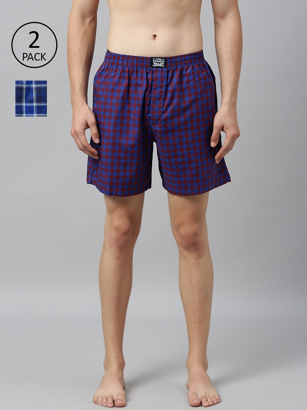 

Levis Men Pack of 2 Pure Cotton Checked Boxers, Blue