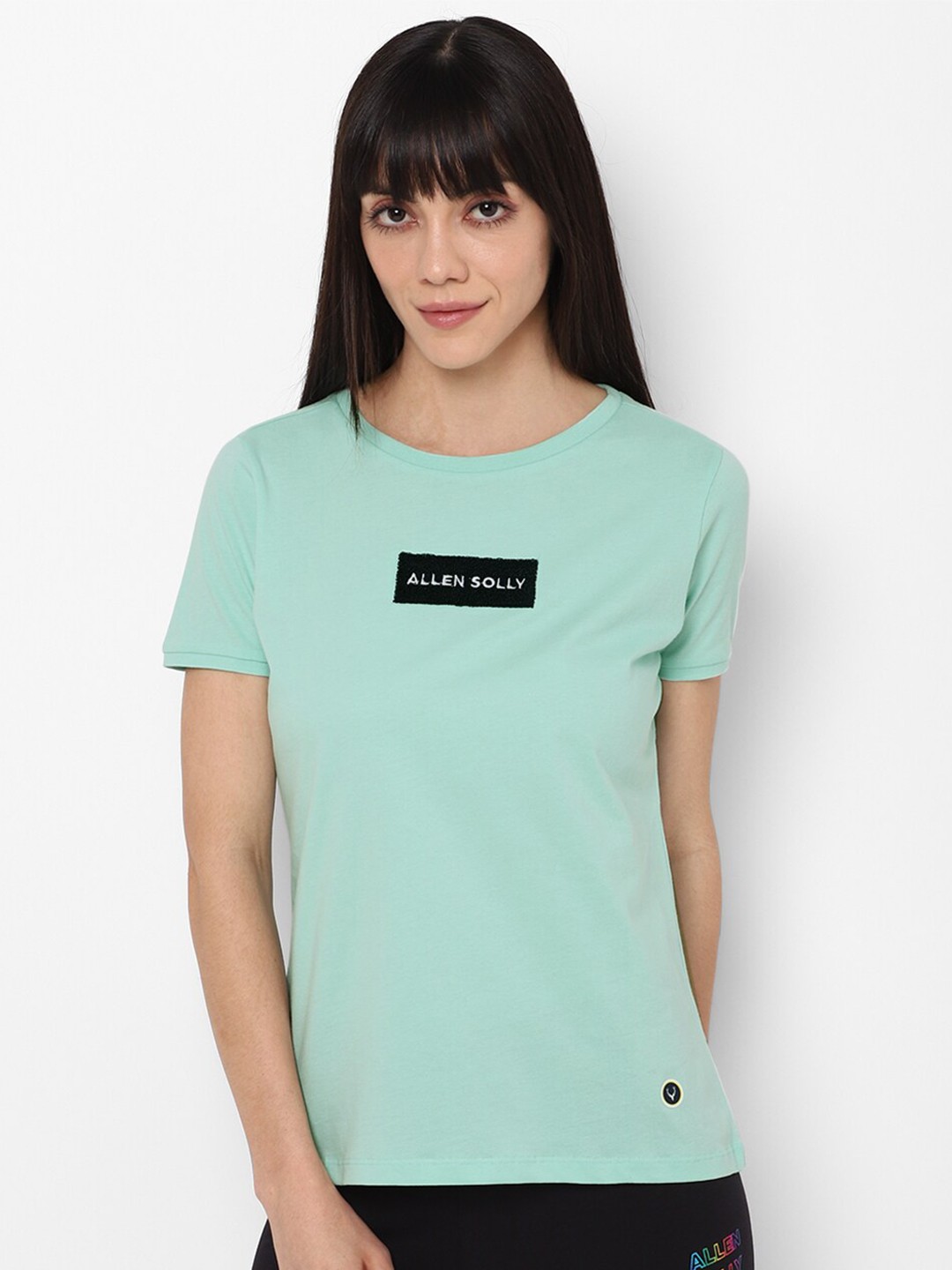 

Allen Solly Woman Women Sea Green Typography Pure Cotton T-shirt