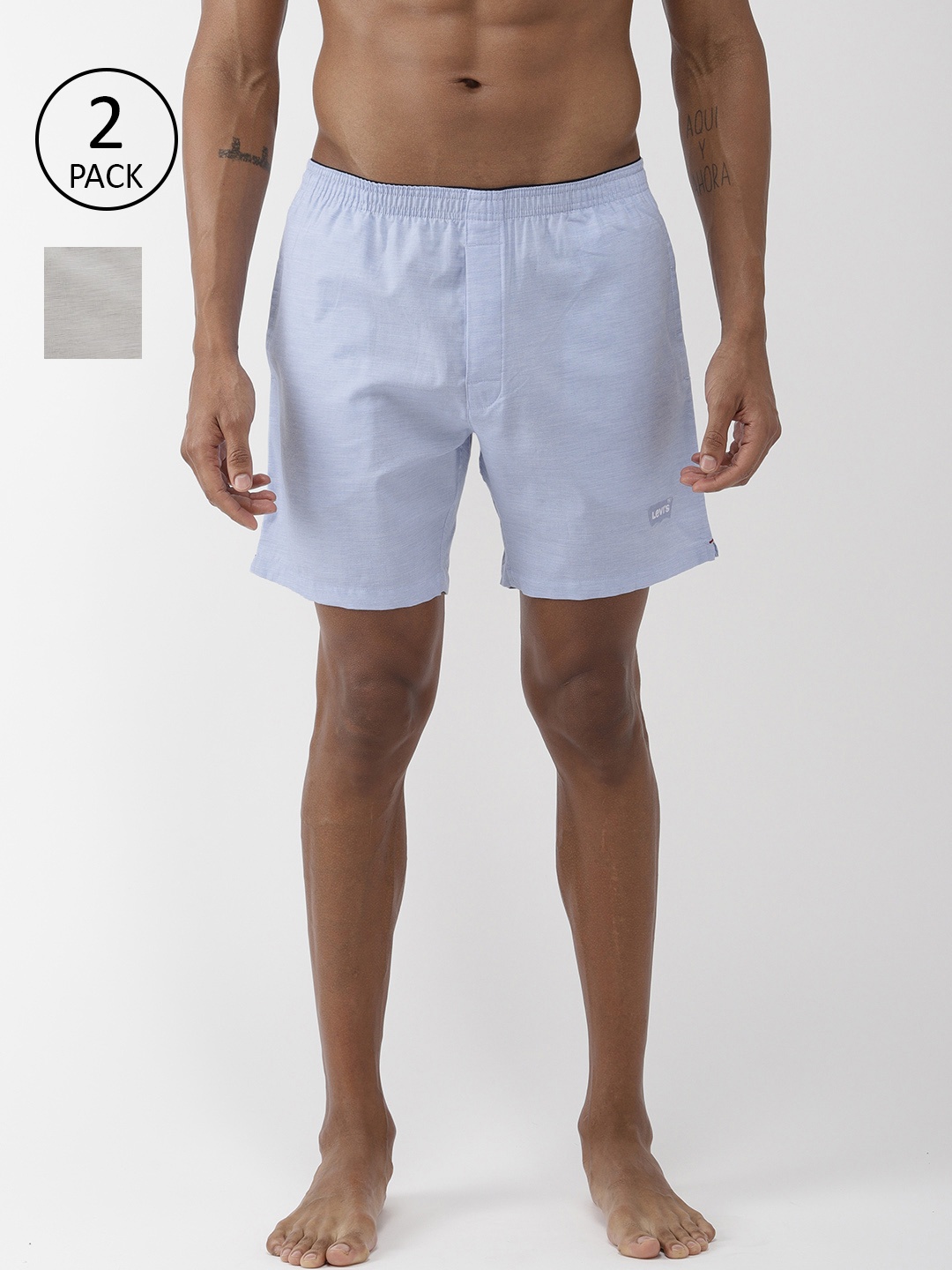 

Levis Men Pack of 2 Pure Cotton Checked Boxers, Grey