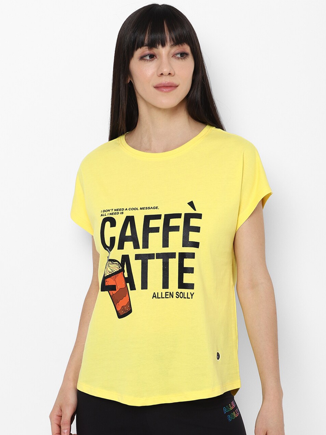 

Allen Solly Woman Women Yellow Typography Printed T-shirt