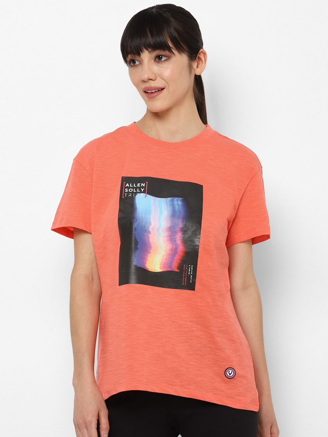 

Allen Solly Woman Women Orange Printed Pure Cotton T-shirt
