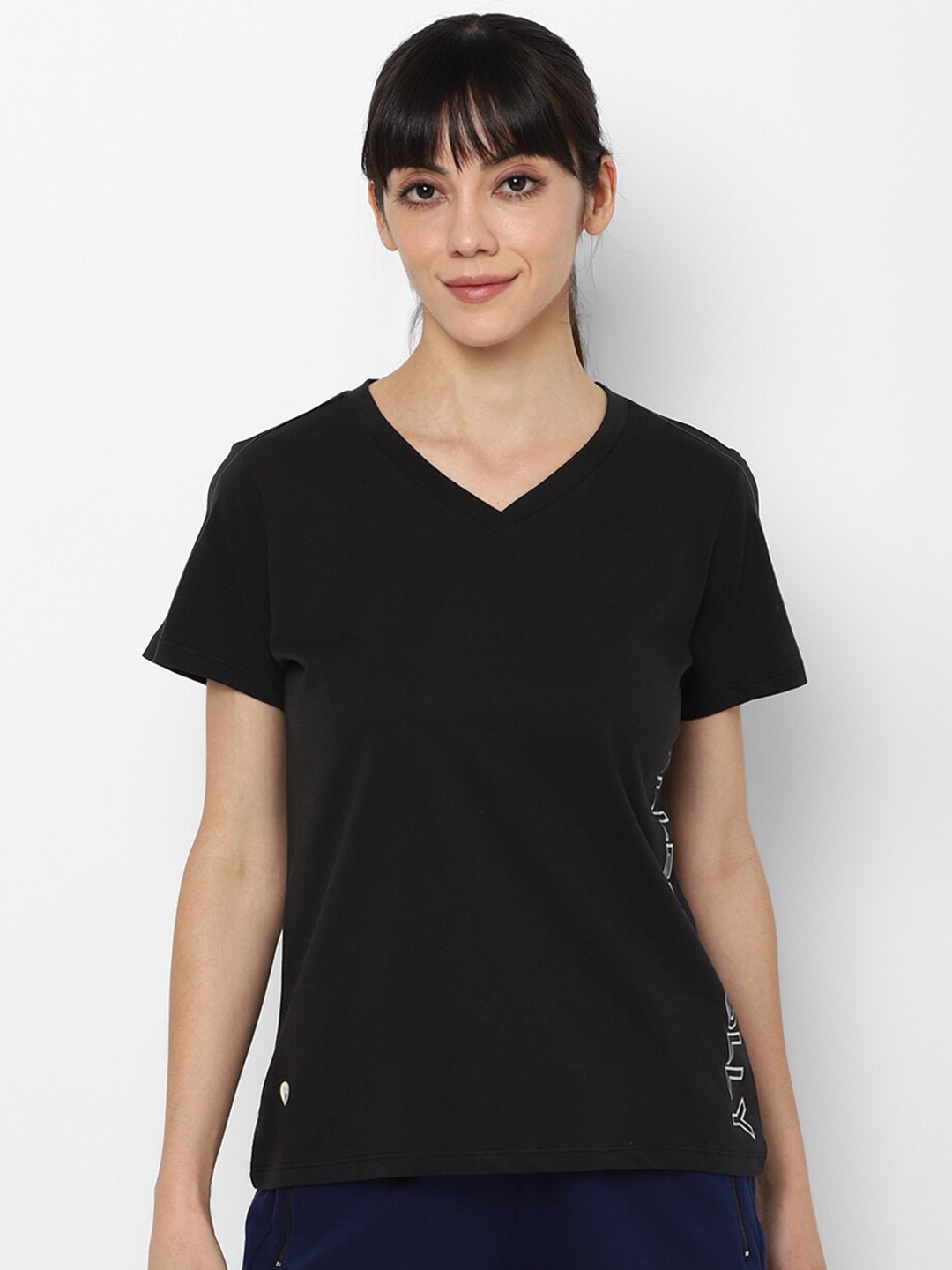 

Allen Solly Woman Women Black V-Neck Pure Cotton T-shirt