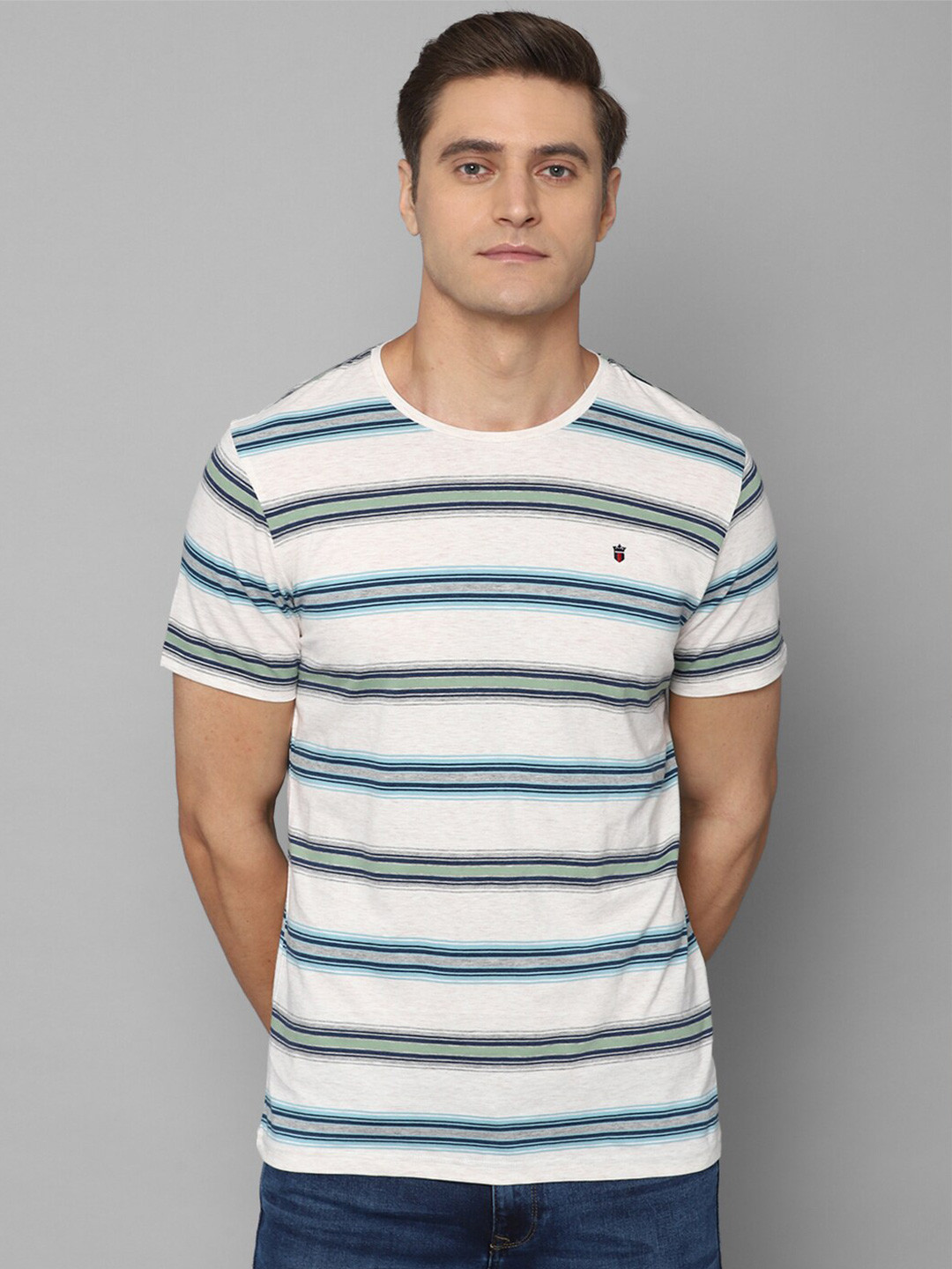 

Louis Philippe Sport Men White Striped Slim Fit T-shirt