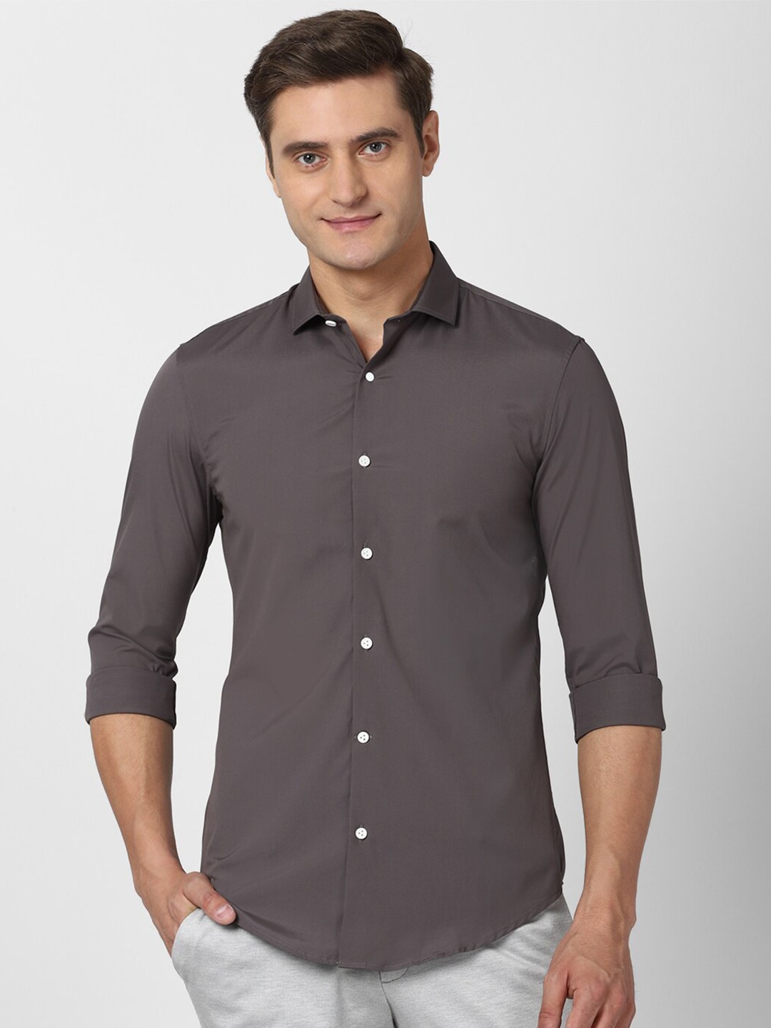 

Peter England Men Grey Slim Fit Casual Shirt