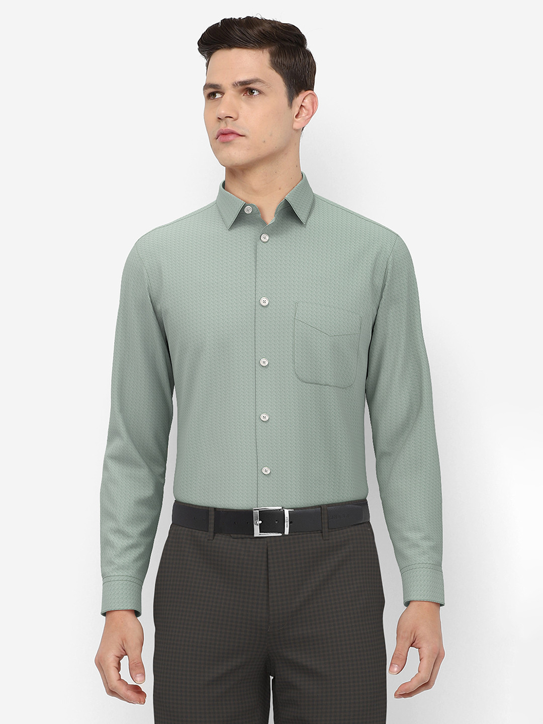 

Peter England Men Green Slim Fit Pure Cotton Formal Shirt