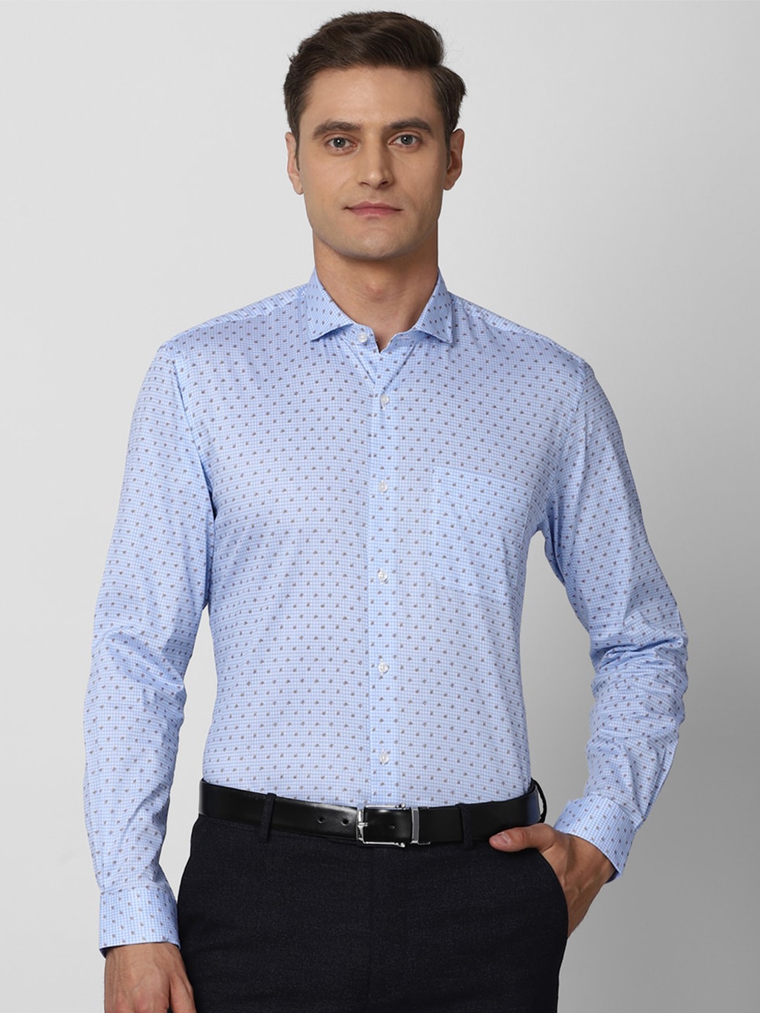 

Peter England Men Blue Printed Pure Cotton Formal Shirt