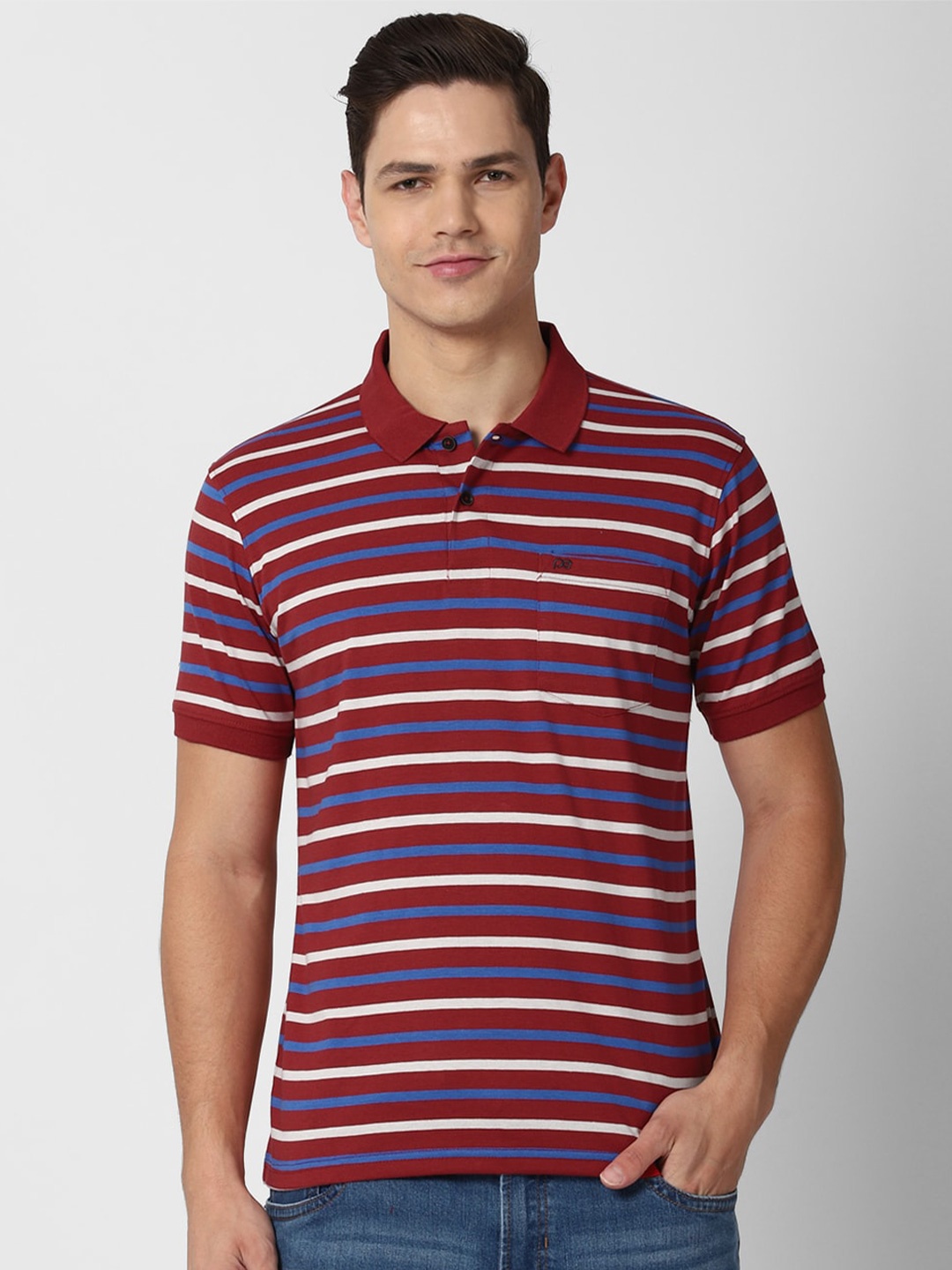 

Peter England Casuals Men Maroon Striped Polo Collar T-shirt