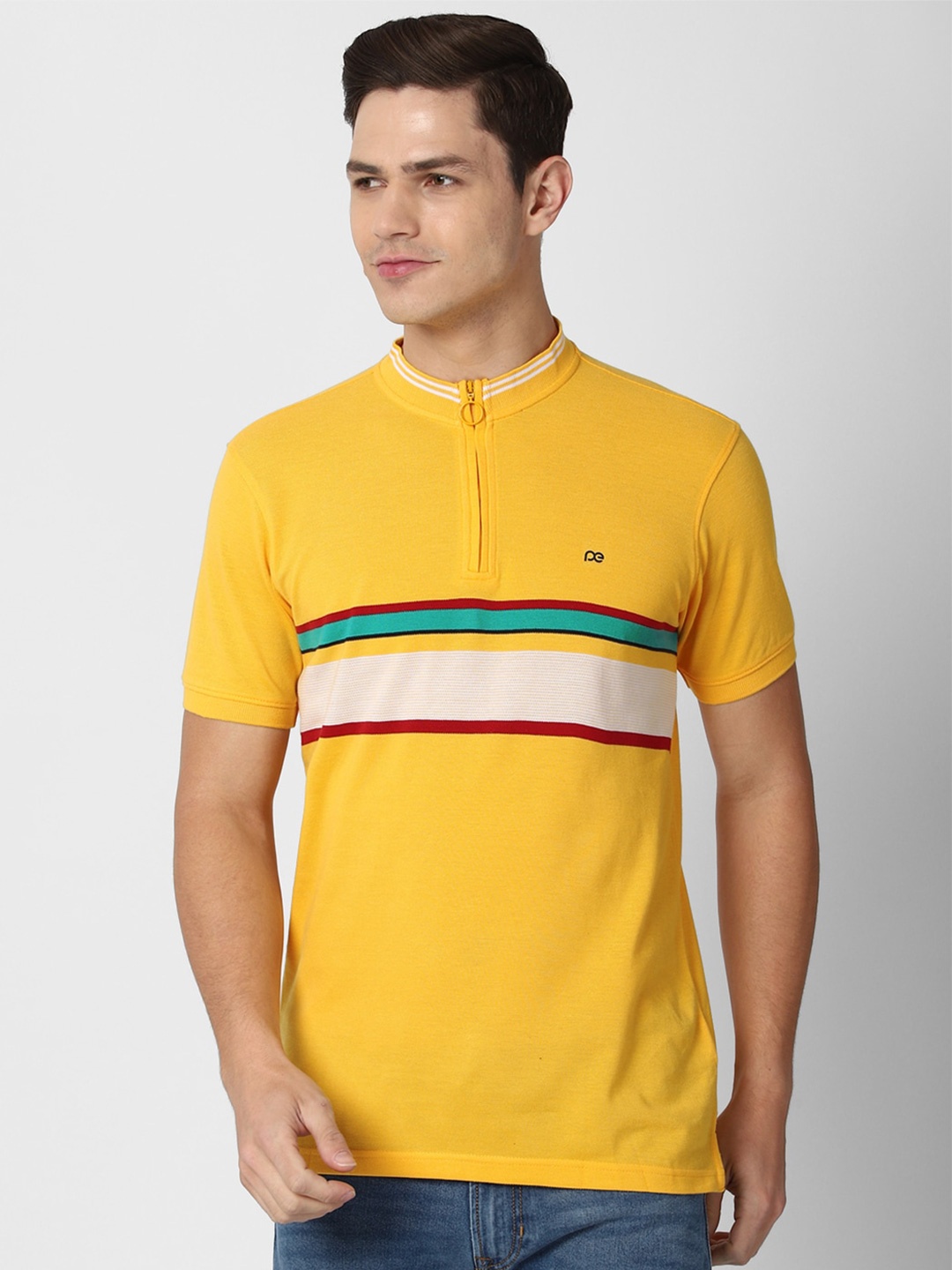 

Peter England Casuals Men Yellow High Neck Slim Fit T-shirt