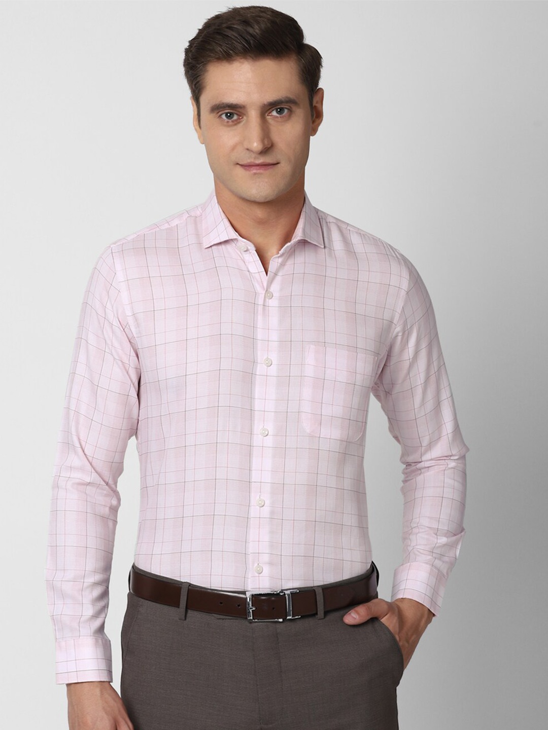

Peter England Elite Men Pink Checked Formal Shirt