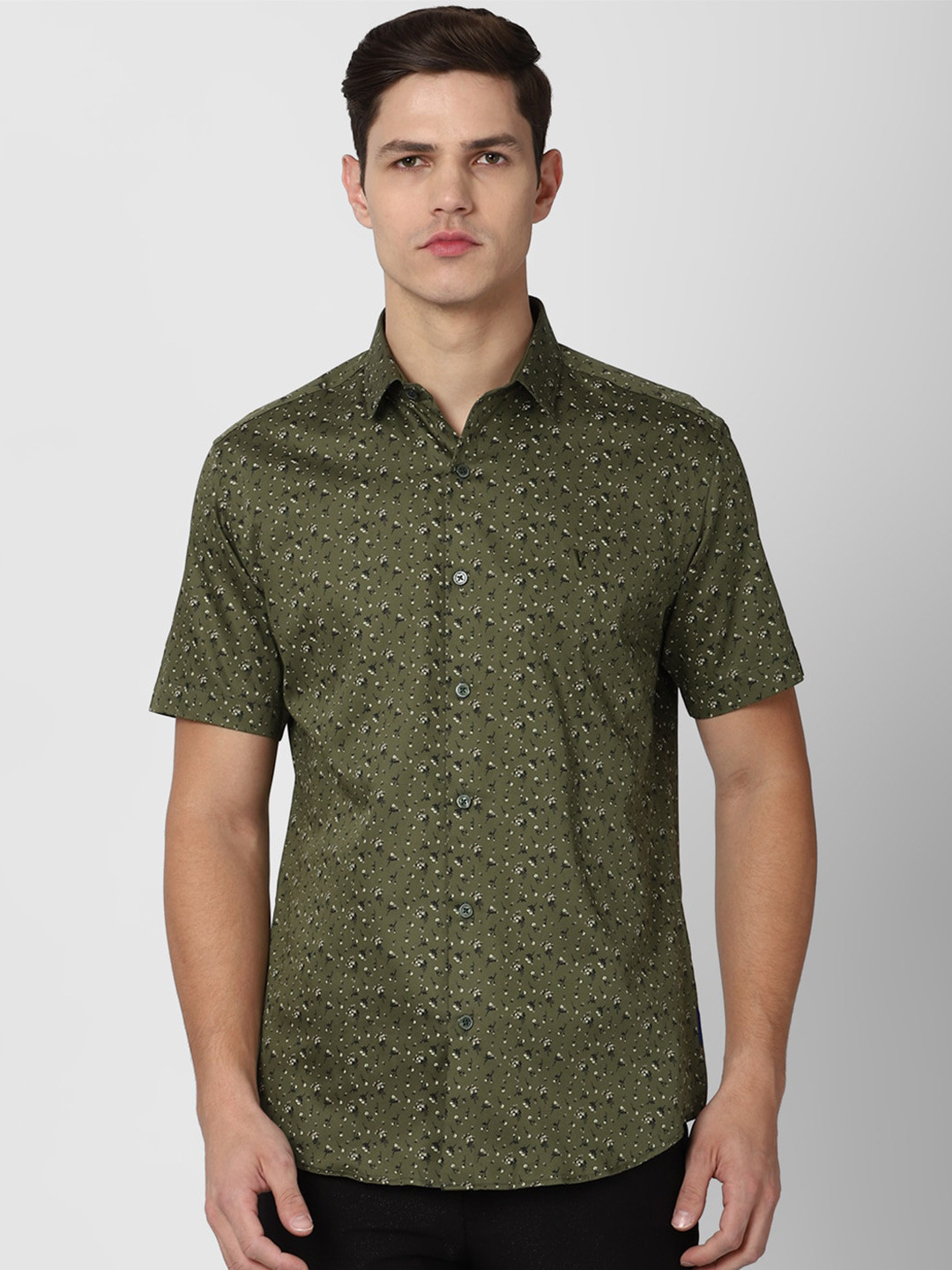 

V Dot Men Olive Green Slim Fit Floral Printed Casual Shirt