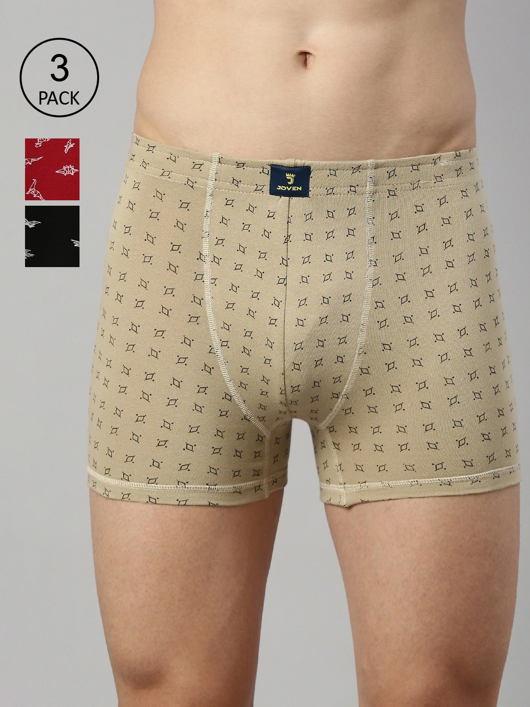 

Joven Men Pack Of 3 Printed Cotton Trunks 3TAOP-C2, Beige