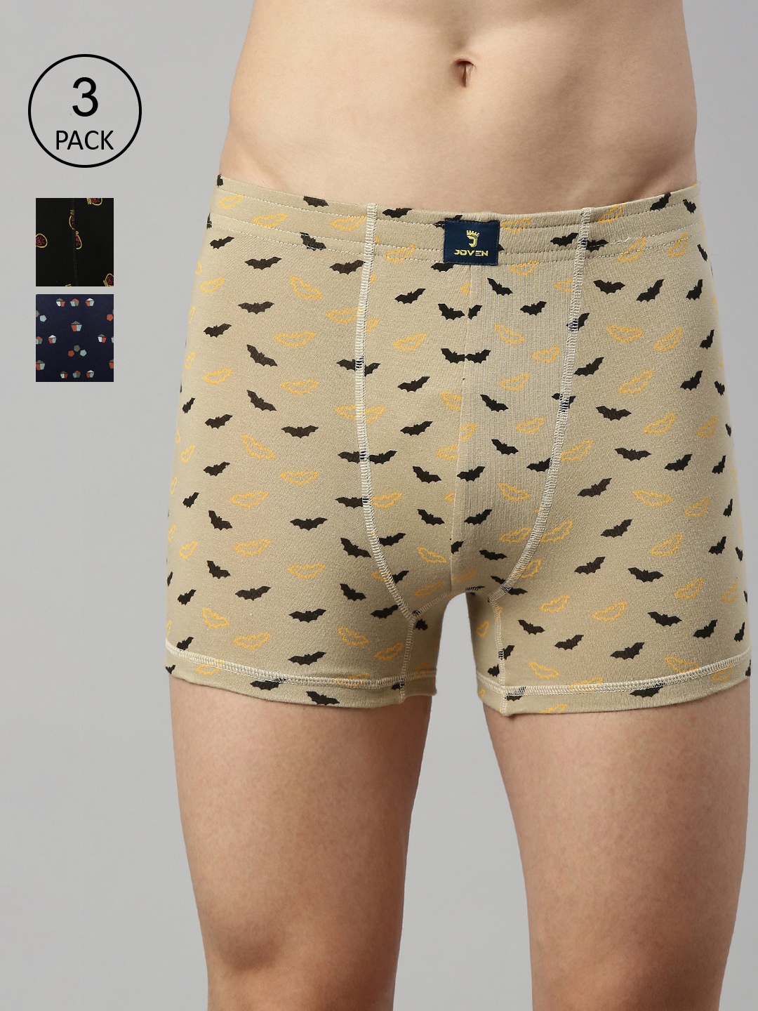 

Joven Men Pack Of 3 Printed Cotton Trunks 3TAOP-C5, Beige