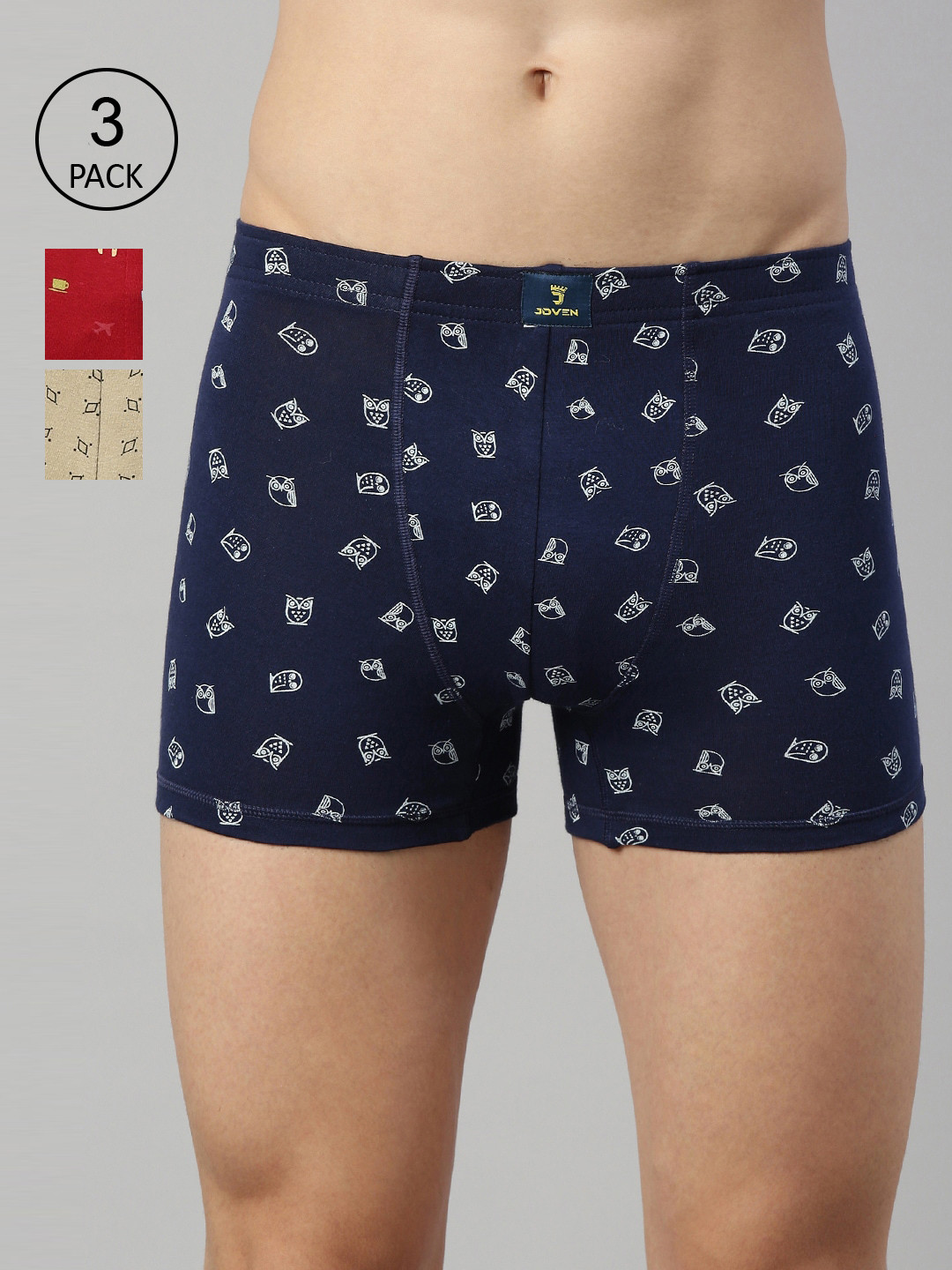 

Joven Men Pack Of 3 Printed Cotton Trunks-3TAOP-C4, Red