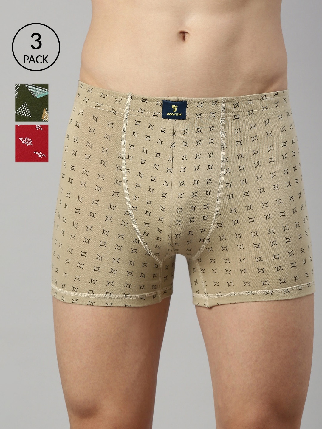 

Joven Men Pack Of 3 Printed Cotton Trunks 3TAOP-C7, Green