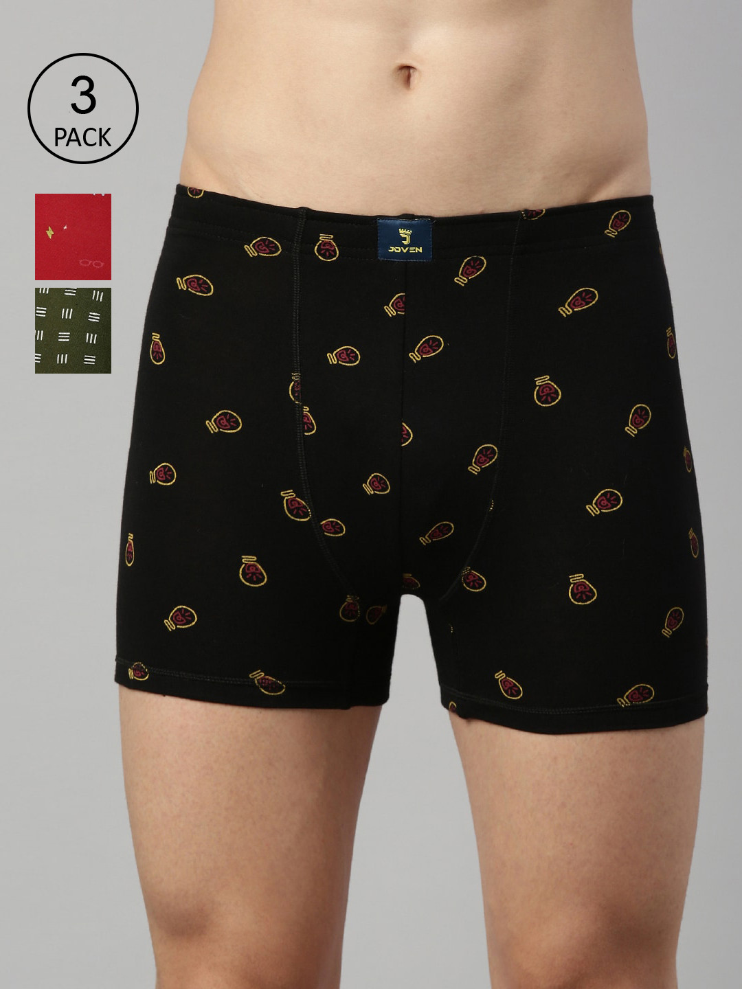 

Joven Men Pack Of 3 Printed Cotton Trunks, Black