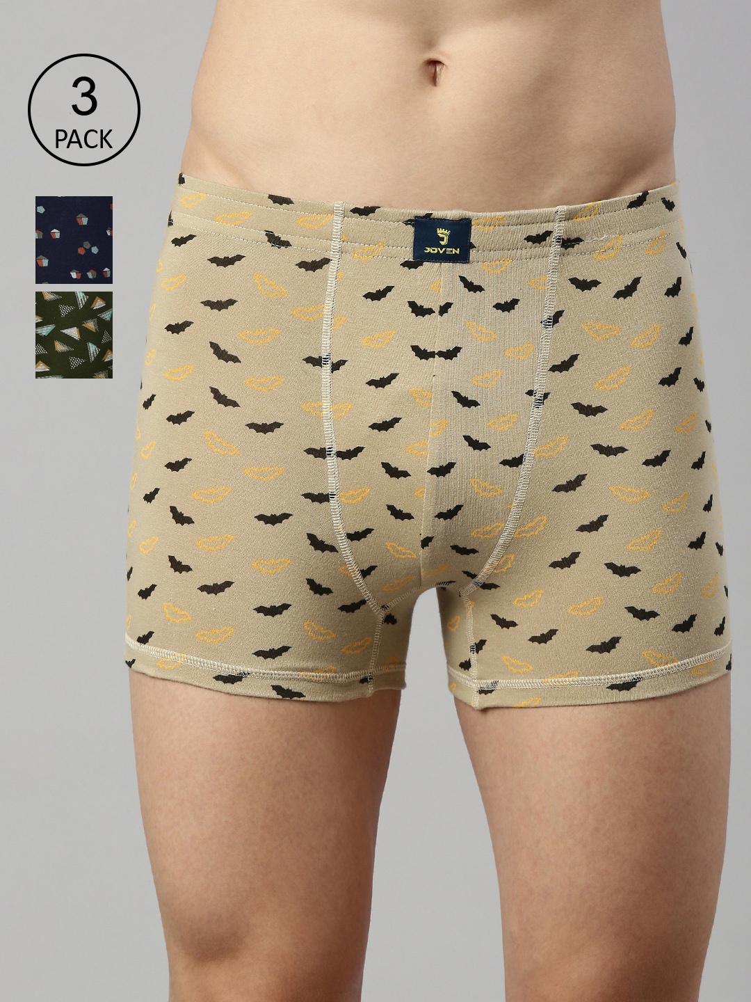 

Joven Men Pack Of 3 Printed Cotton Trunks 3TAOP-C1, Green
