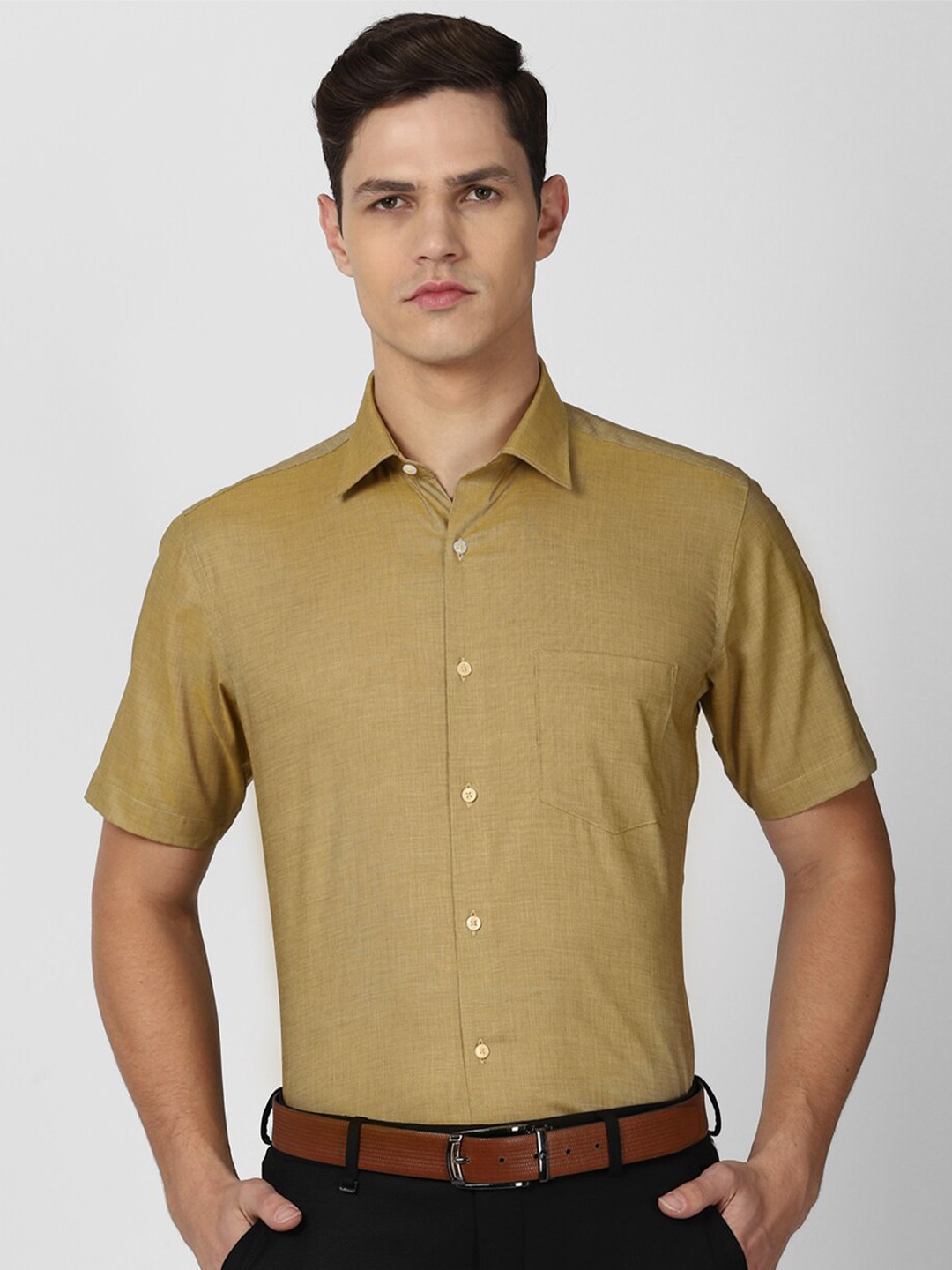 

Van Heusen Men Mustard Yellow Solid Formal Shirt