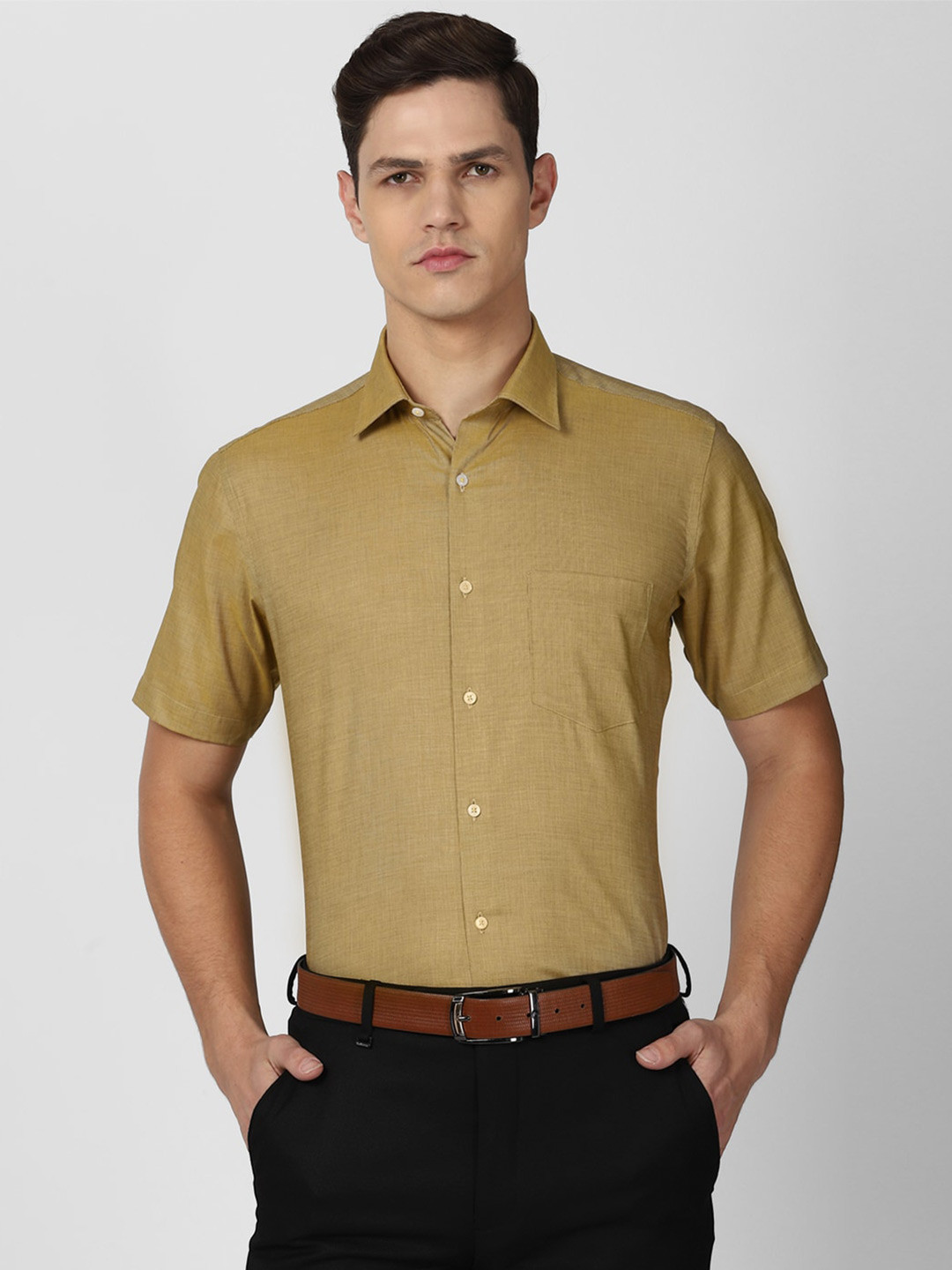 

Van Heusen Men Mustard Yellow Formal Shirt