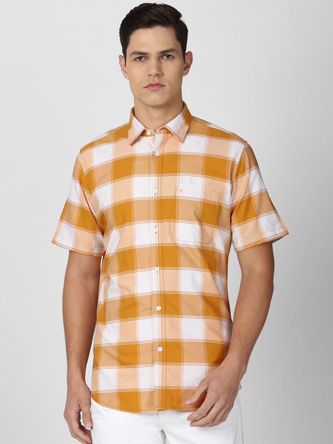 

Van Heusen Sport Men Yellow & White Buffalo Checks Checked Casual Shirt