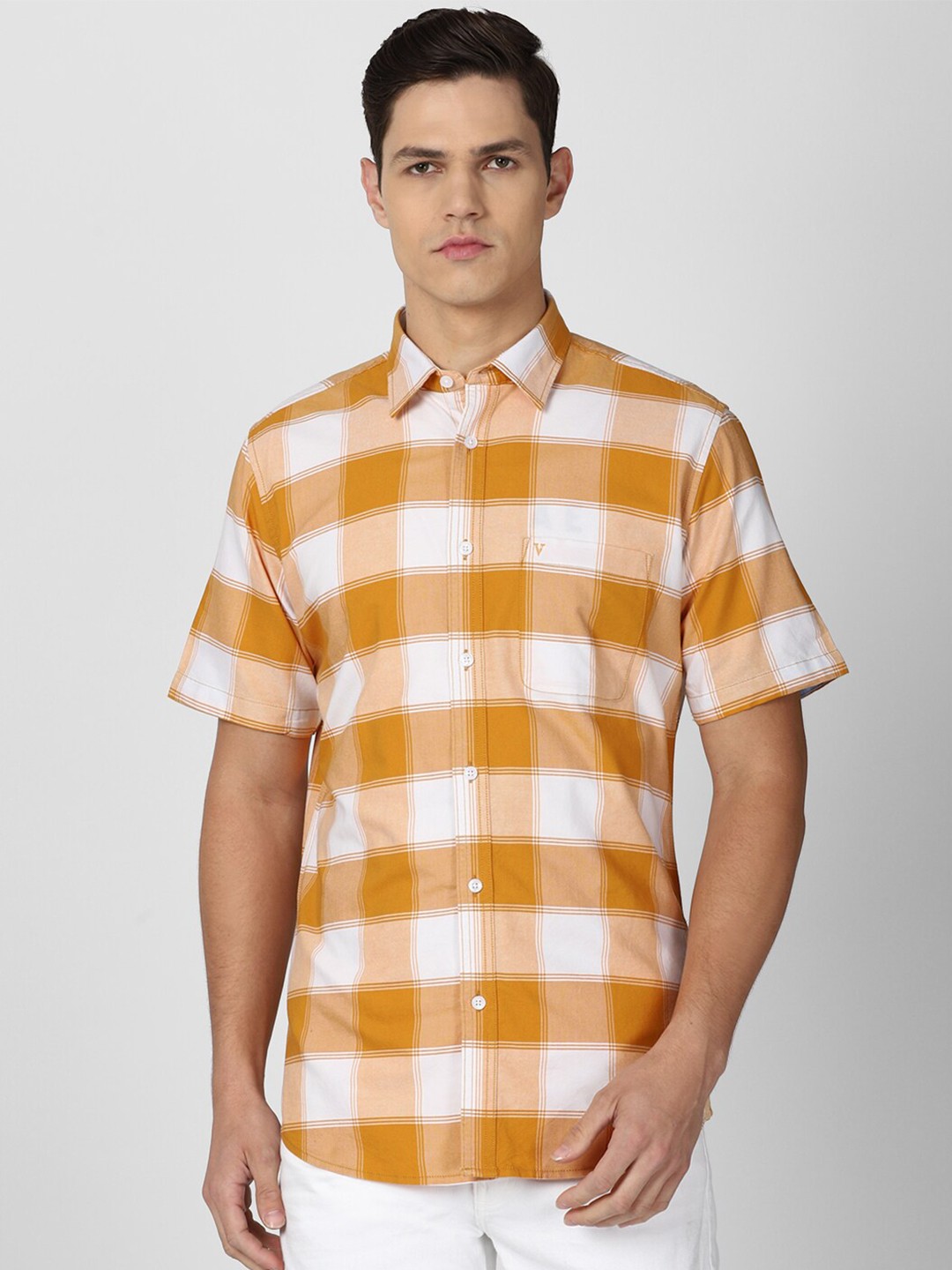 

Van Heusen Sport Men Yellow & White Buffalo Checks Checked Casual Shirt