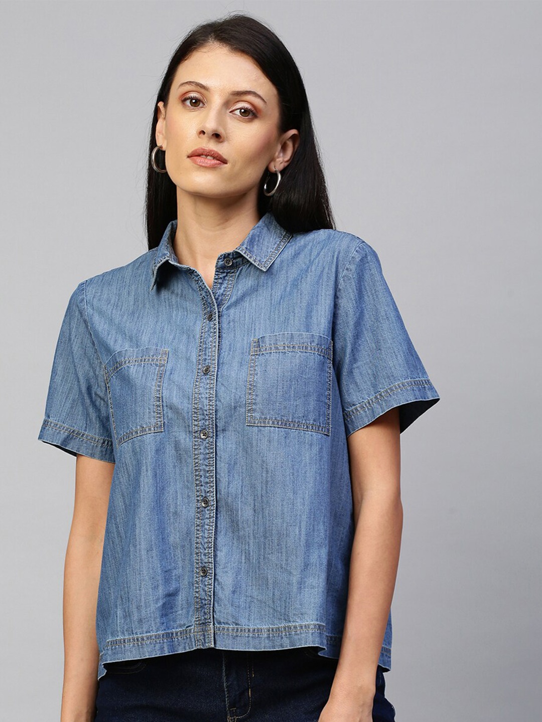 

Chemistry Women Blue Denim shirt