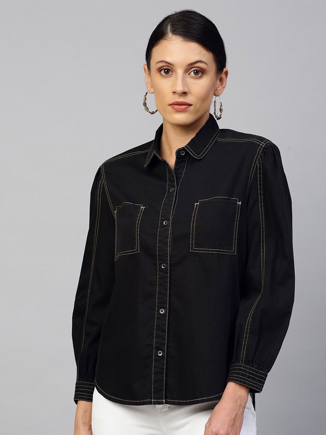 

Chemistry Women Black Denim Shirt