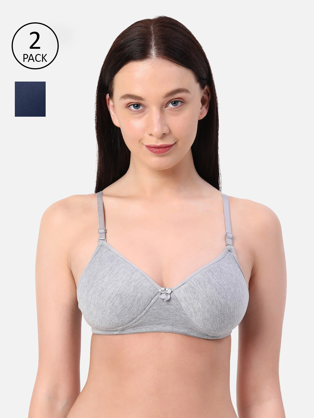 

Planetinner Pack of 2 Non Wired Everyday Wear High Support Padded T-Shirt Bra PD20-C2, Grey