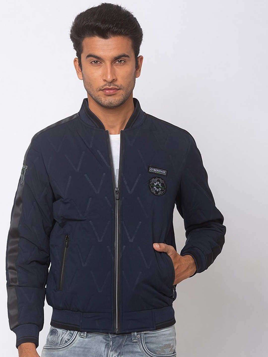

SPYKAR Men Navy Blue Bomber Jacket