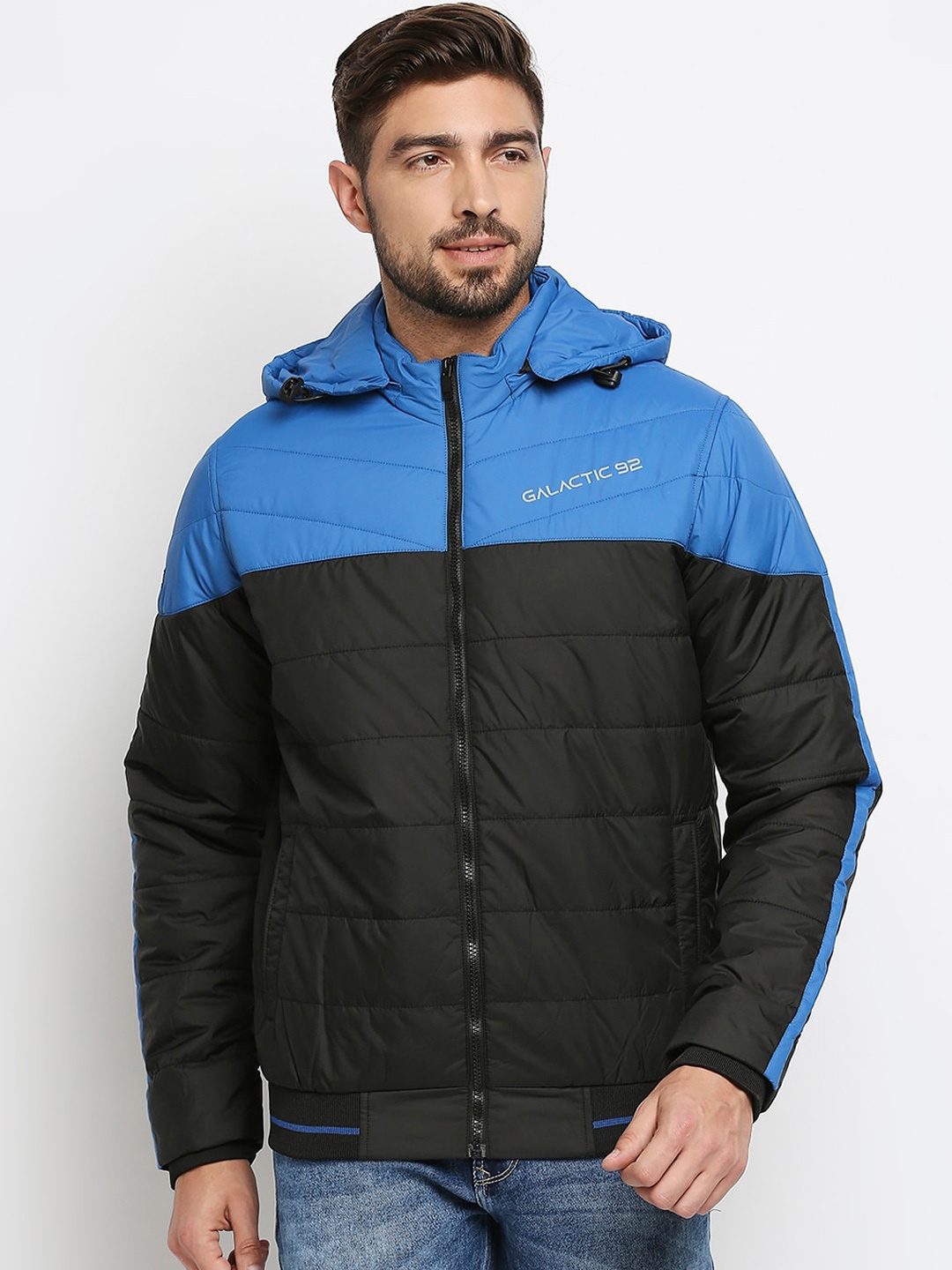 

SPYKAR Men Blue & Black Colourblocked Padded Jacket