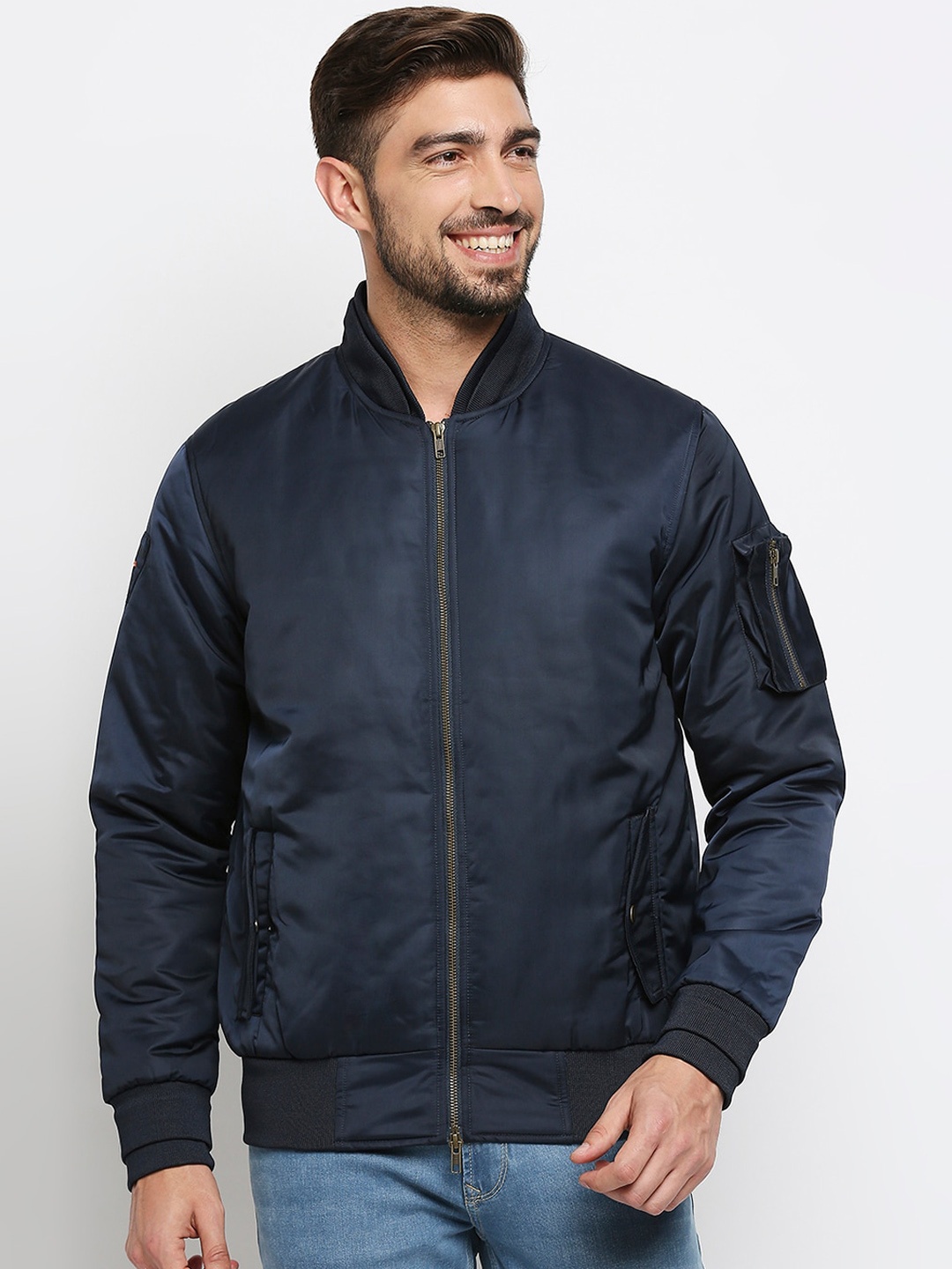 

SPYKAR Men Navy Blue Solid Bomber Jacket