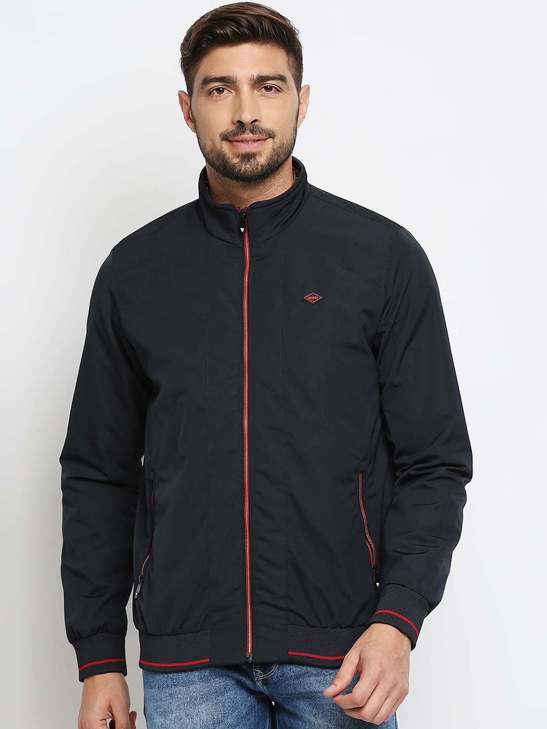 

SPYKAR Men Blue Solid Bomber Jacket