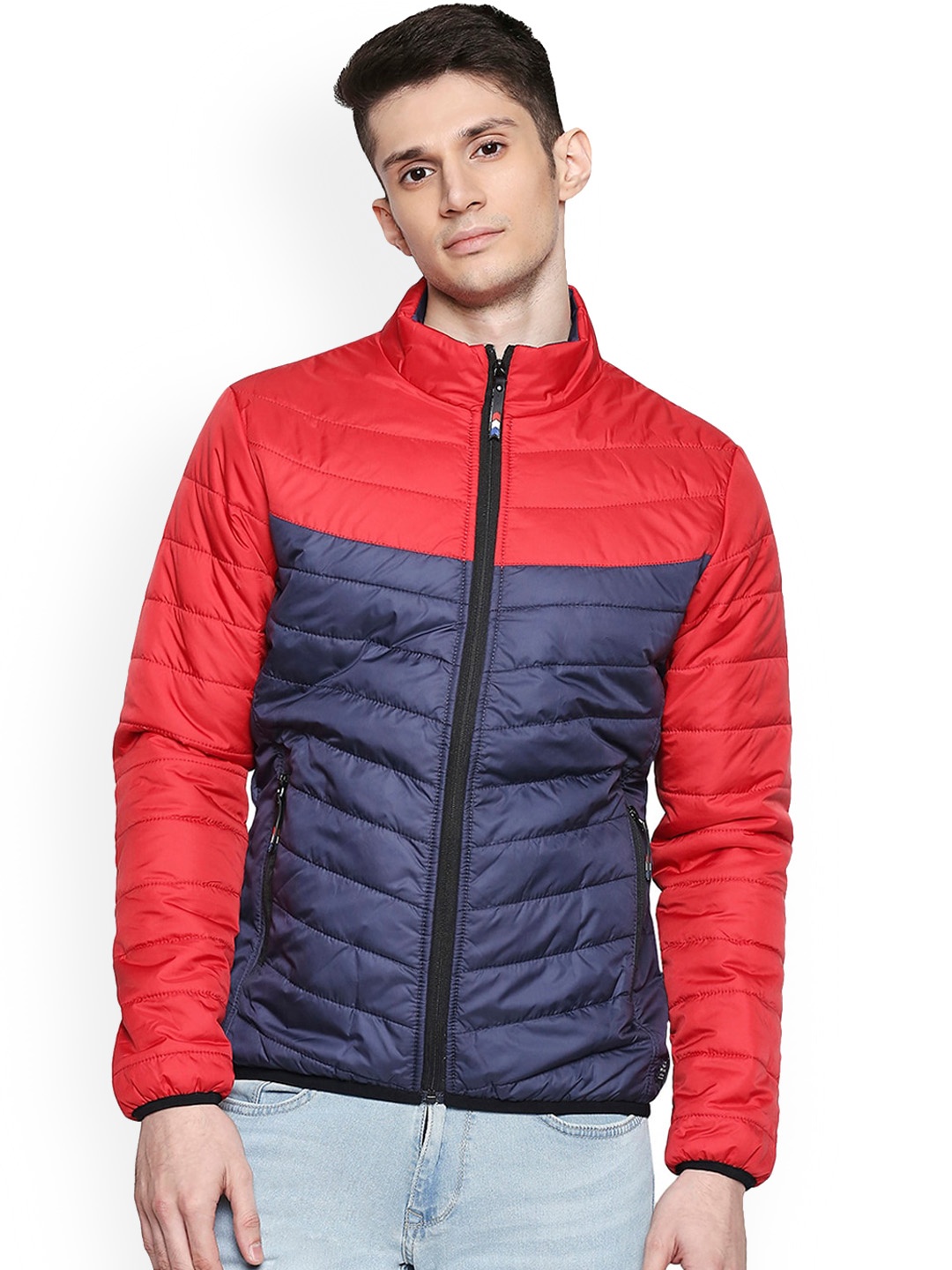 

SPYKAR Men Red & Blue Colourblocked Padded Jacket