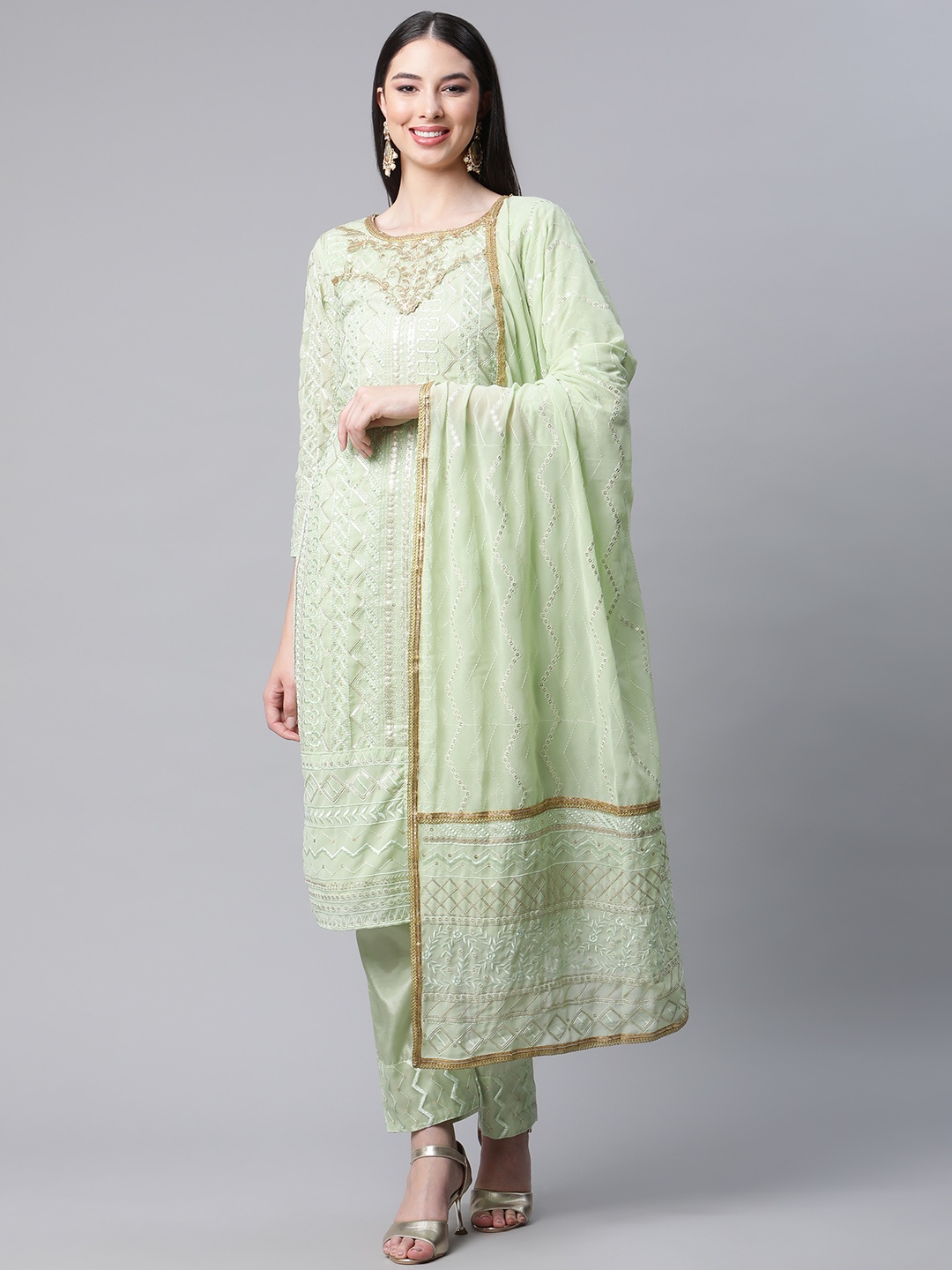 

Readiprint Fashions Green Embroidered Semi-Stitched Dress Material